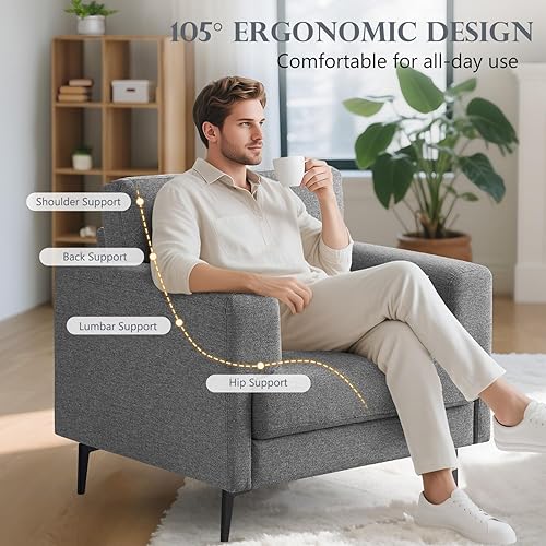 Miniatura 22 de CDCASA Juego de 2 sillas decorativas de tela de lino de gran tamaño, modernas de mediados de siglo, cómodas sillas tapizadas, sillas de lectura para