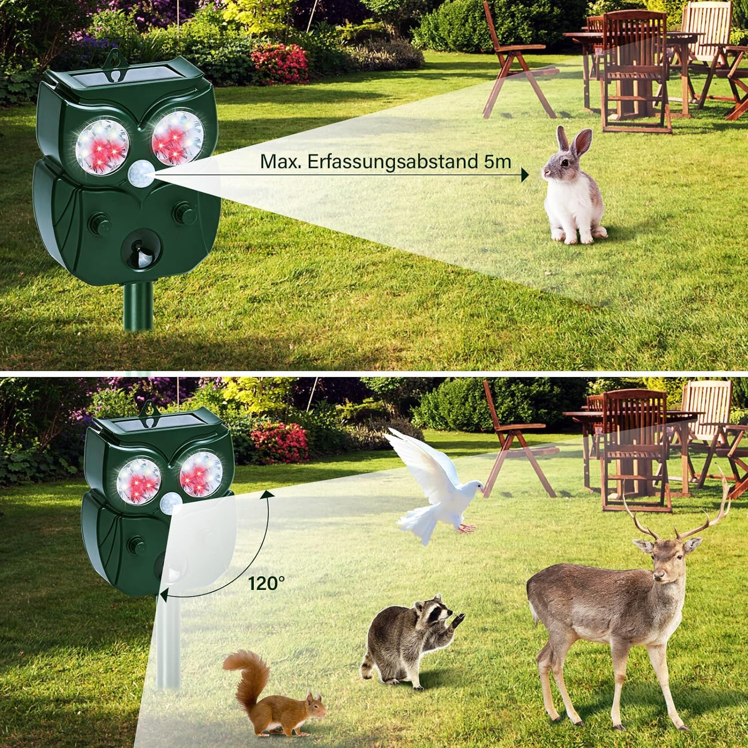 YZYOE Outdoor Solar Powered Animal Repeller,Waterproof Motion Detection LED Flash Light Ultrasonic Infrared Drive Away Animals and Beast Equipment - Image 2