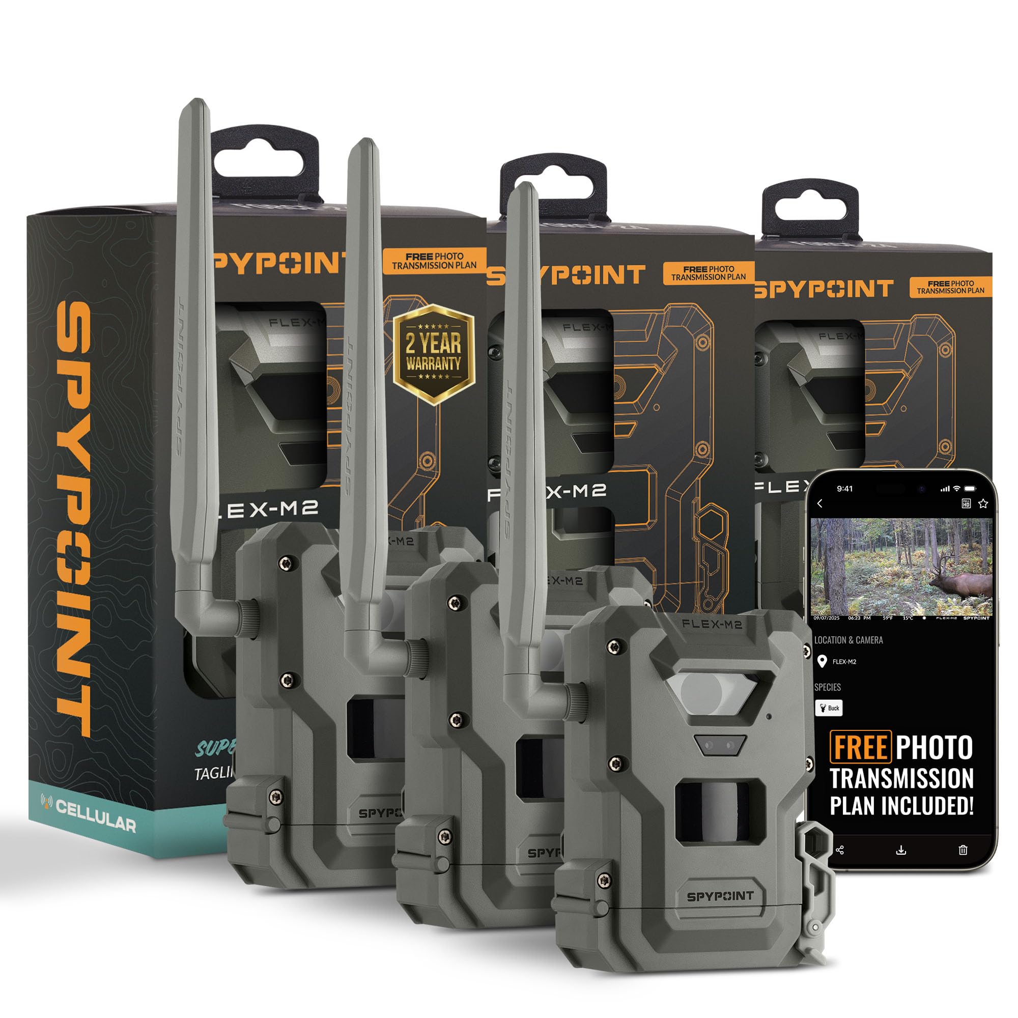 SPYPOINT Flex-M2, Cellular Trail Camera, Night Vision, Free Photo Plan