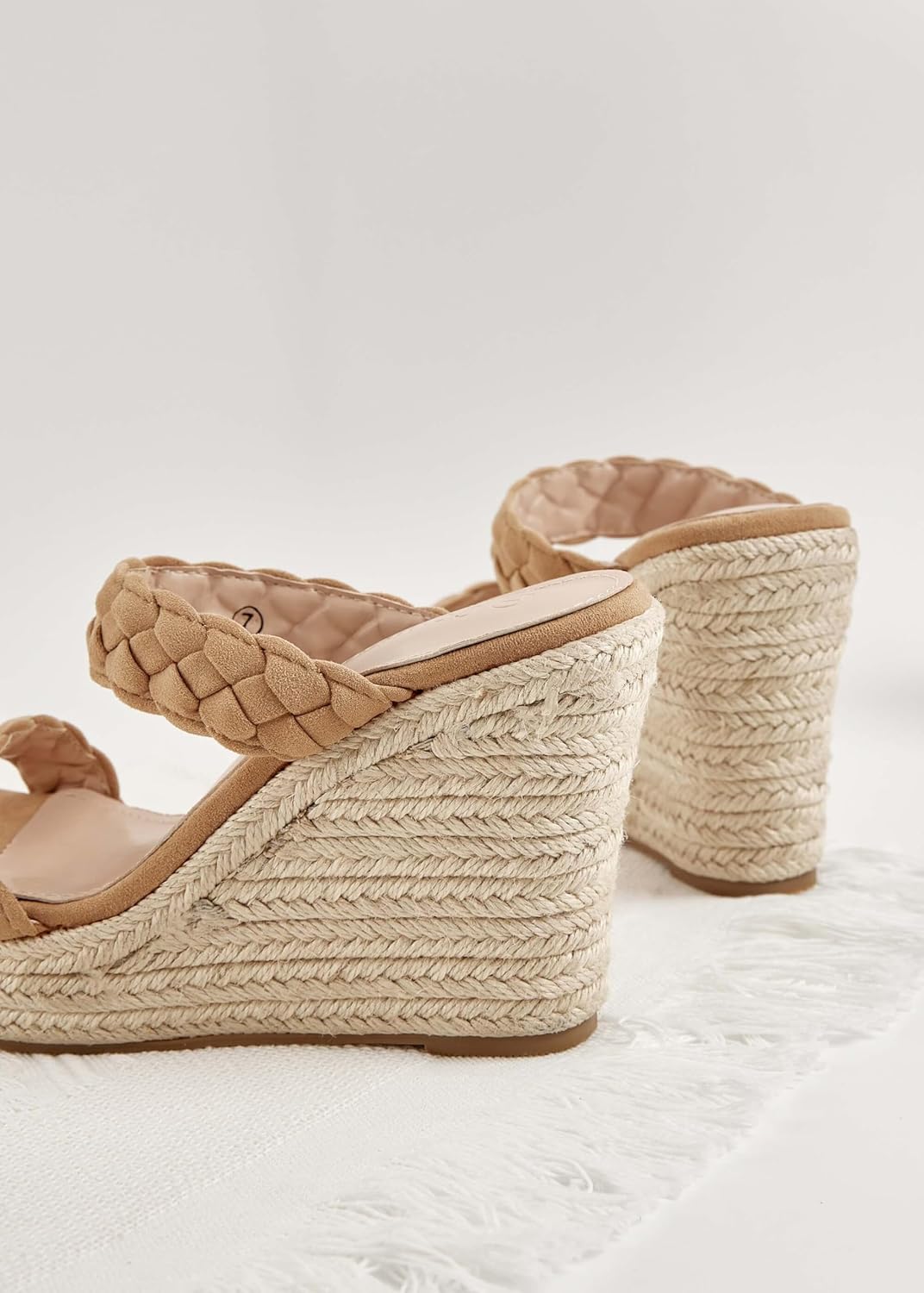 Coutgo Womens Wedge Platform Sandals Espadrilles Two Strap Woven Slip On Summer Cute Slide Sandals - Image 4