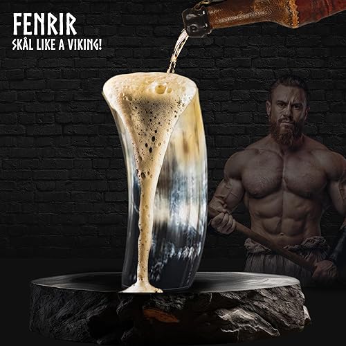 Miniatura 11 de FENRIR Juego de 4 tazas de cuerno vikingo para beber, regalos para hombres, papá, esposo, regalo único vikingo, taza de cuerno de buey natural