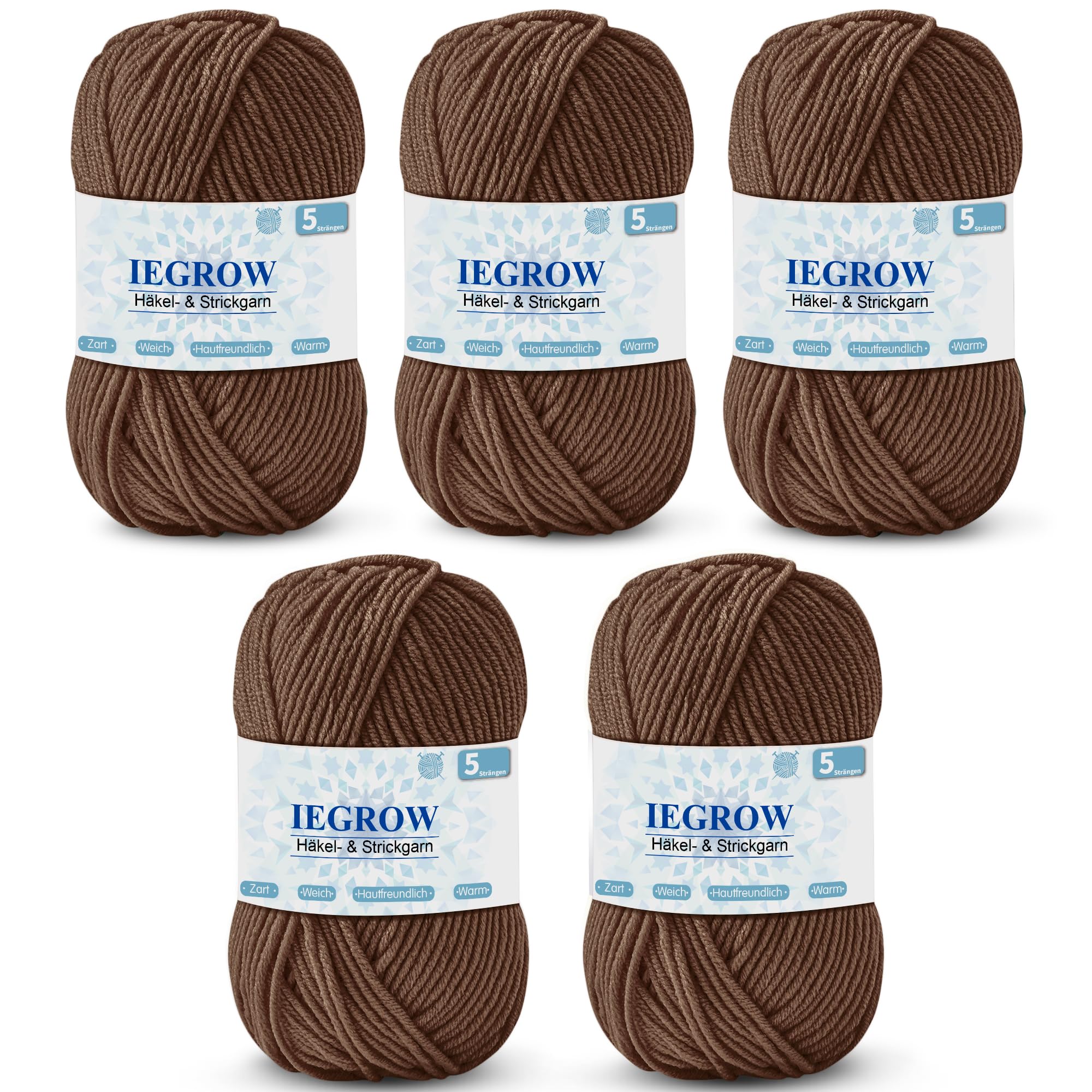 Häkelgarn (50g x 5 Farben), 5-fach Garn zum Stricken, Garn zum Häkeln und Stricken, Handstrickgarn-Sets