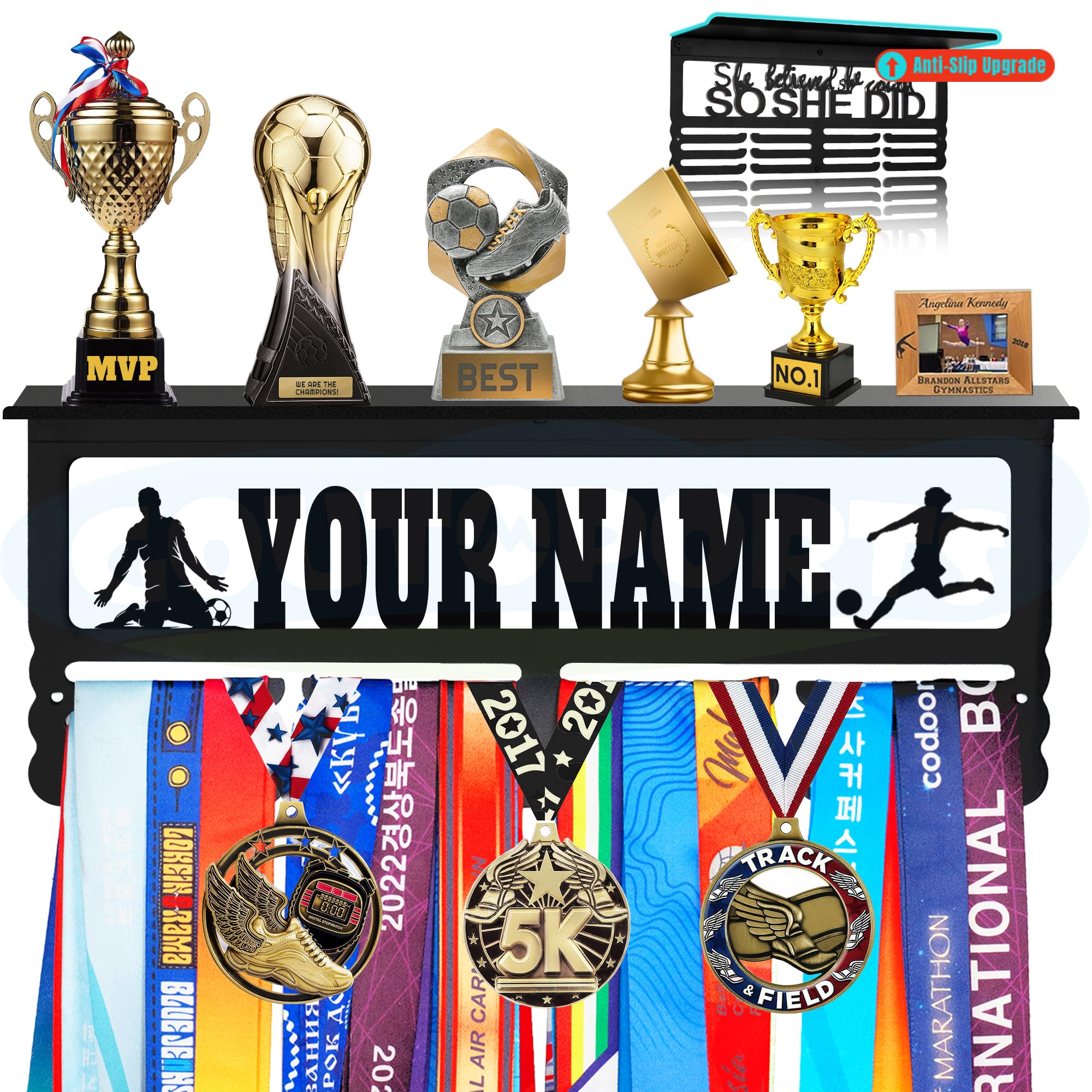 Personalized Medal Display Rack - Custom Metal Medal Hanger for Awards and Trophies | Holds Over 70+ Medals | Easy Install for Sports and Achievement Recognition