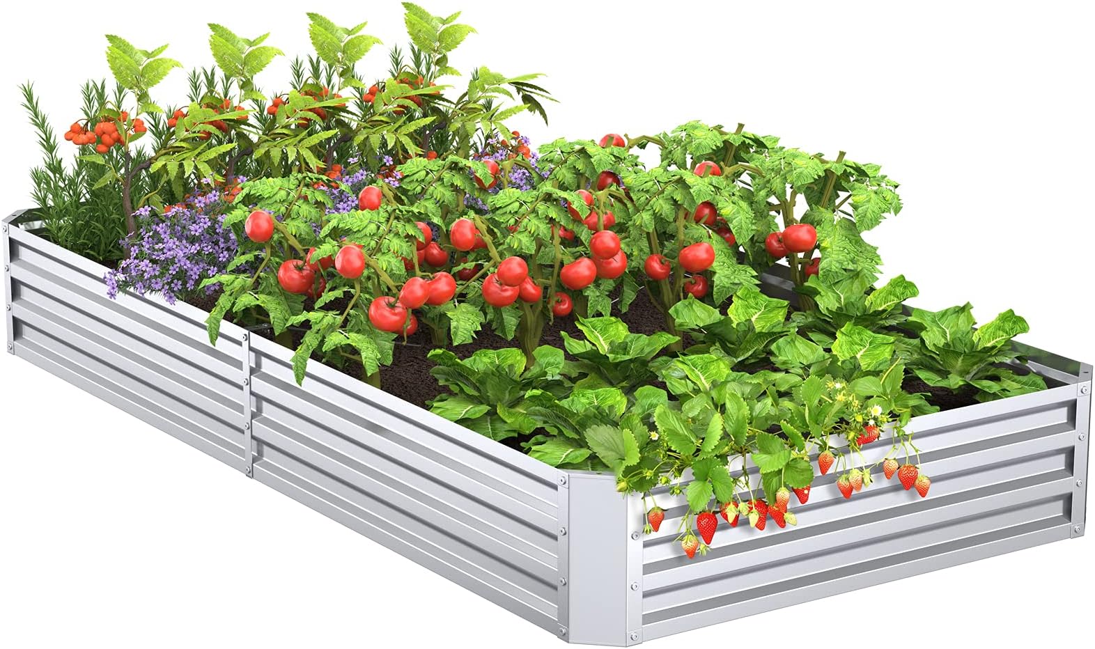 Mr IRONSTONE Galvanized Raised Garden Bed Outdoor for Vegetables Flowers Herb, Large Heavy Metal Planter Box Steel Kit with Metal Stake to Fix, 4×8×1ft