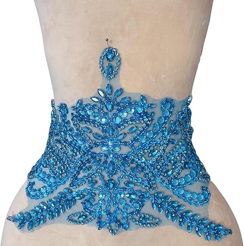 Miniatura 23 de Parches de costura de encaje con cuentas con piedras y cristales de diamantes de imitación cosidos, manualidades para disfraces de boda, decoración