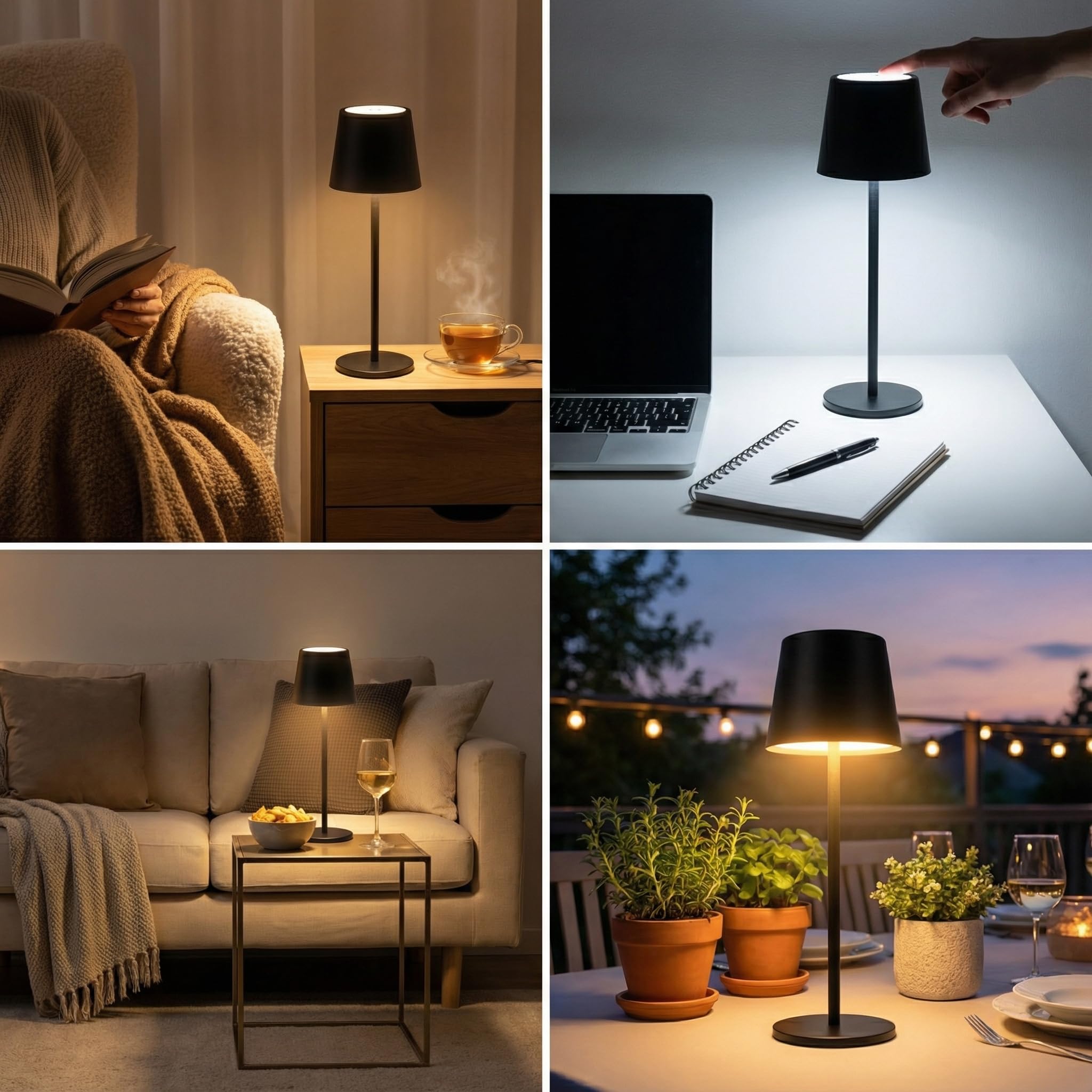 greenandco lámpara de mesa LED recargable, sin cable, regulable, control táctil, 3000-5000K, CRI 90, 3600mAh, apta para uso en exteriores, color: negro greenandco lámpara de mesa LED recargable, sin cable, regulable, control táctil, 3000-5000K, CRI 90, 3600mAh, apta para uso en exteriores, color: negro