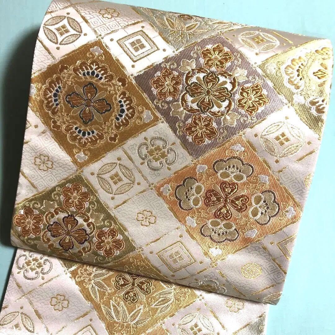 Amazon.co.jp: 西陣織高級袋帯未仕立（株）藤原 白銀箔引菱取吉祥華文