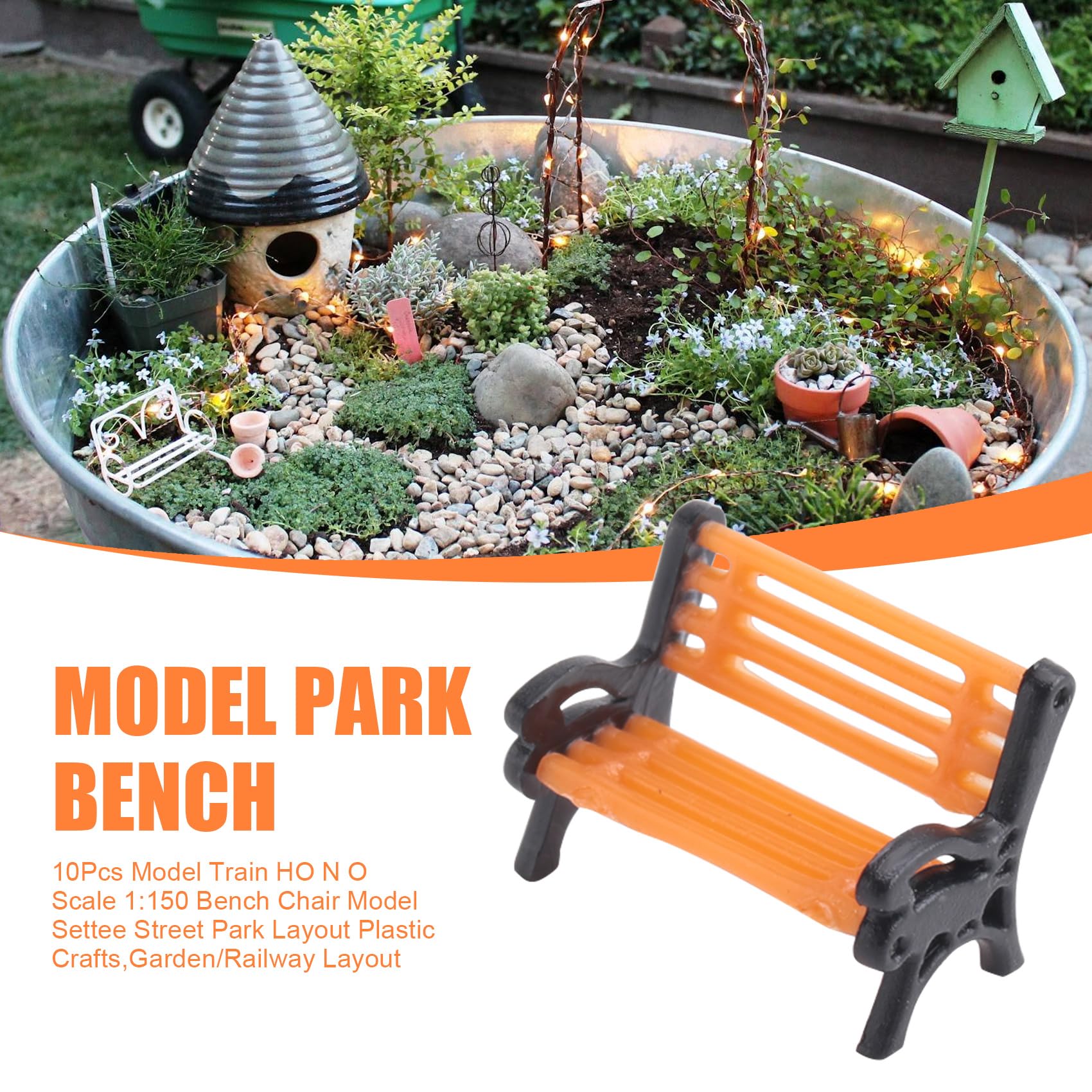 NIZEAMI 10Pcs Model Train HO N O Scale 1:150 Bench Chair Model Settee Street Park Layout Plastic Crafts,Garden/Railway Layout - Image 3