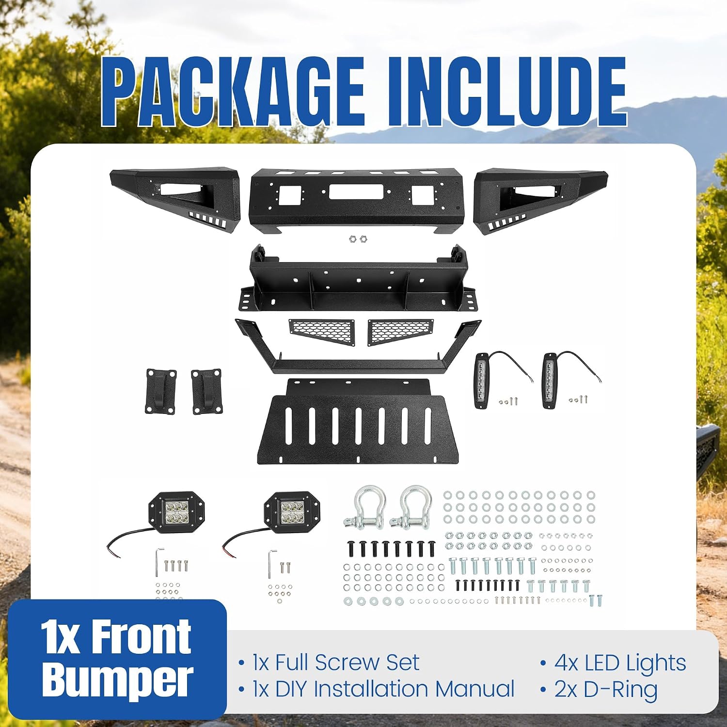 KUAFU Front Bumper Black Compatible with 2007-2014 Toyota FJ Cruiser w/D-Rings, Lights, Winch Plate & Bull Bar Steel Powder Coated