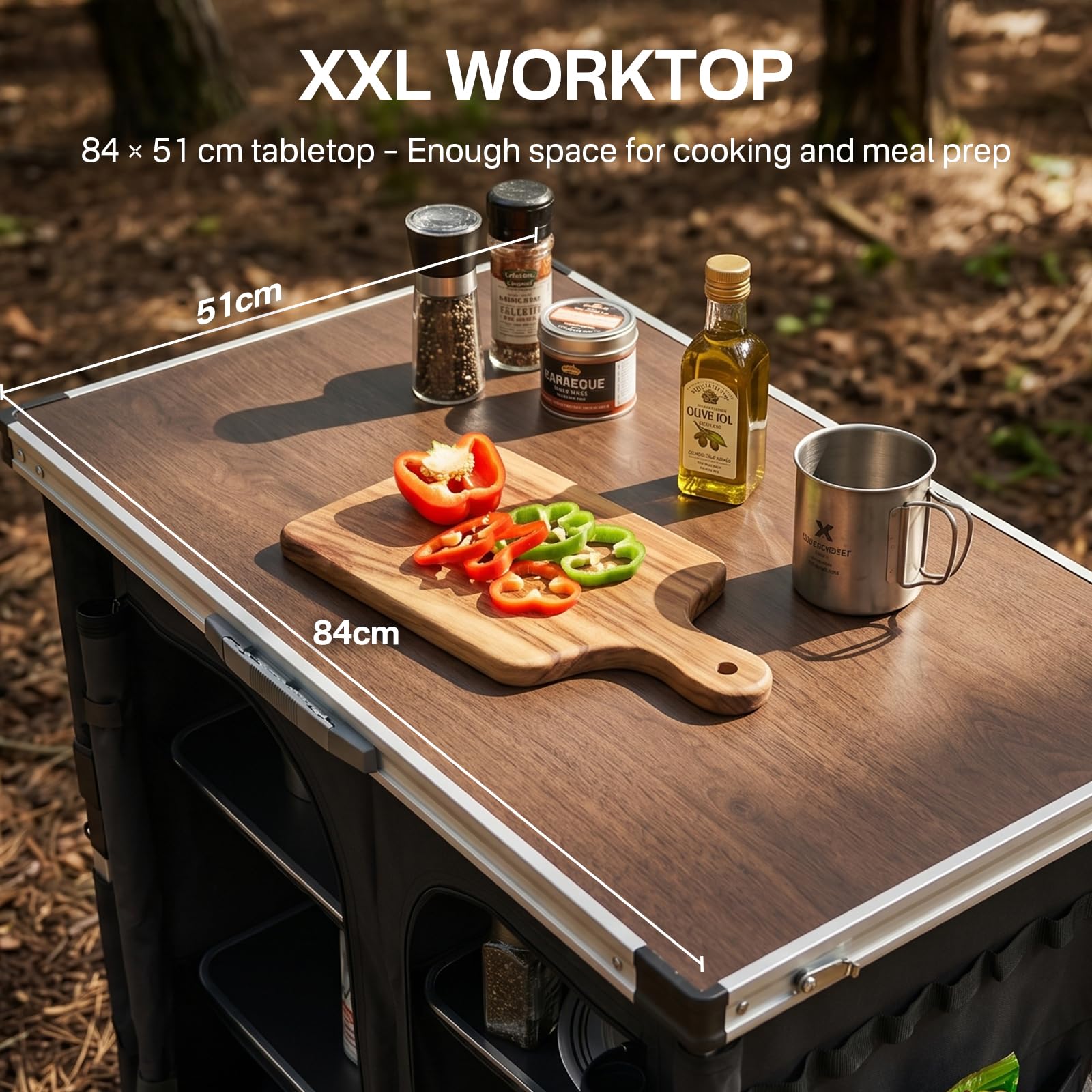 EVER ADVANCED XXL kuchnia kempingowa, składana, z ochroną przed wiatrem, szafka kempingowa, składany przedsionek namiotowy z aluminiową ramą i torbą do przenoszenia, regał kempingowy, meble kempingowe