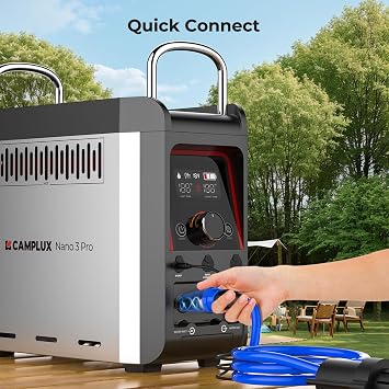 CAMPLUX Nano 3 Pro, Battery Powered Portable Water Heater, 1 lb On-Demand Propane Camping Shower, On Ground Camp Water Heater & Shower Pump, CSA Certified Safety
