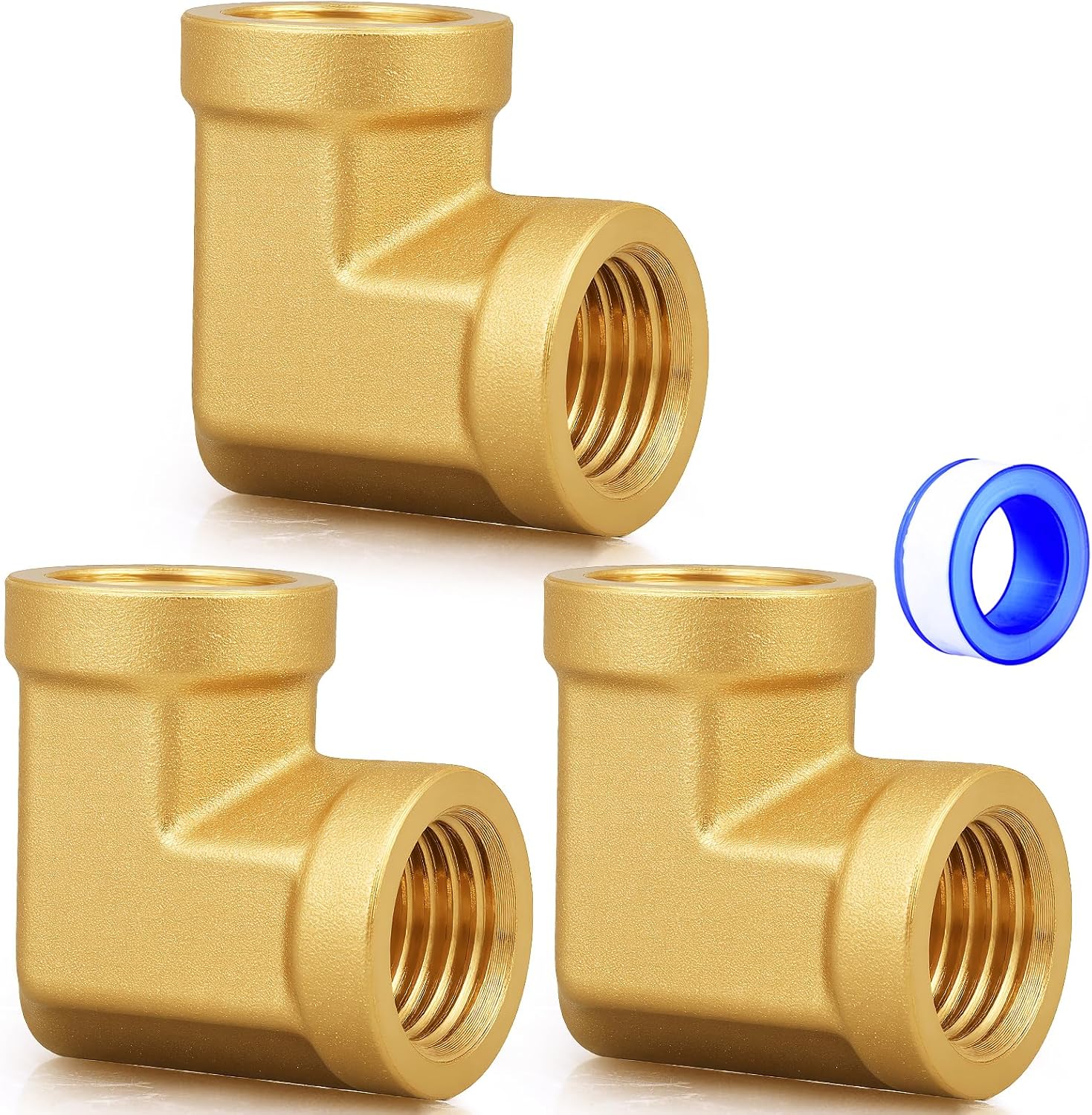 UNWAVER 90 Degree Brass Street Elbow,1/4 Inch NPT Pipe to 1/4 Inch NPT Female Brass Pipe Fitting for Air Compressor High-Pressure Applications-3Pcs