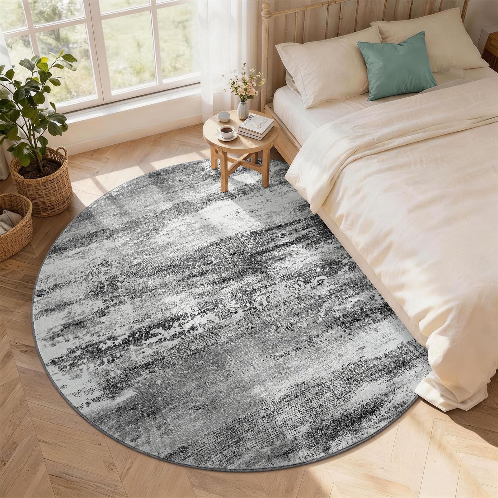 Homaxy Modern Abstract Round Rugs Living Room 160 x 160 cm Black