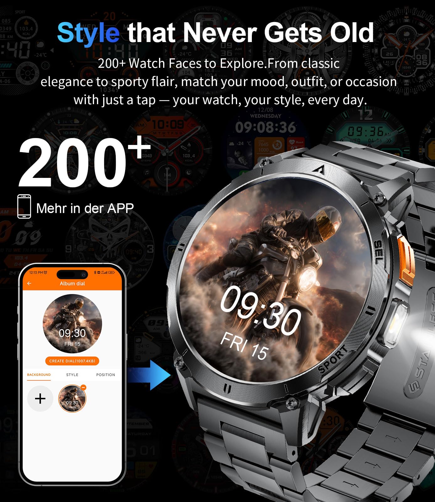 SUNKTA Montre Connectée Homme Militaire 730 mAh Grande Batterie 1,7″ HD Appels Bluetooth Smartwatch pour iOS Android Moniteur de Fréquence Cardiaque/Sommeil/Lampe LED,2 Bracelets,2 Chargeurs,Gris