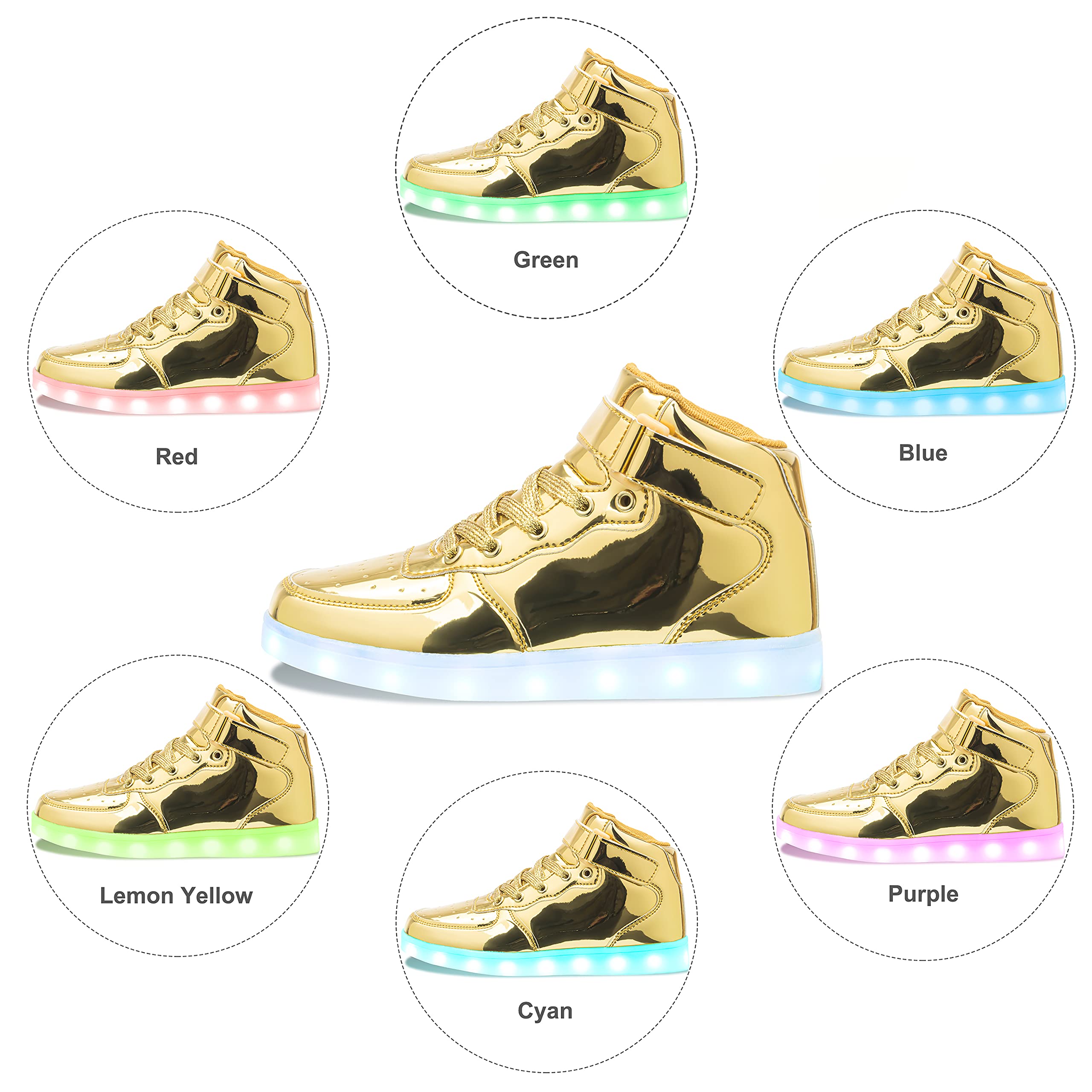 APTESOL Niños Juventud LED Light up Trainers Niños Niñas High Top Cool Intermitente Zapatos Unisex Zapatillas [Gold, EU29]