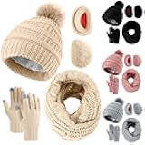 16 Pcs Winter Hat Gloves Scarf Earmuff Set Knitted Hat Scarf Touch Screen Gloves for Women Men Homeless