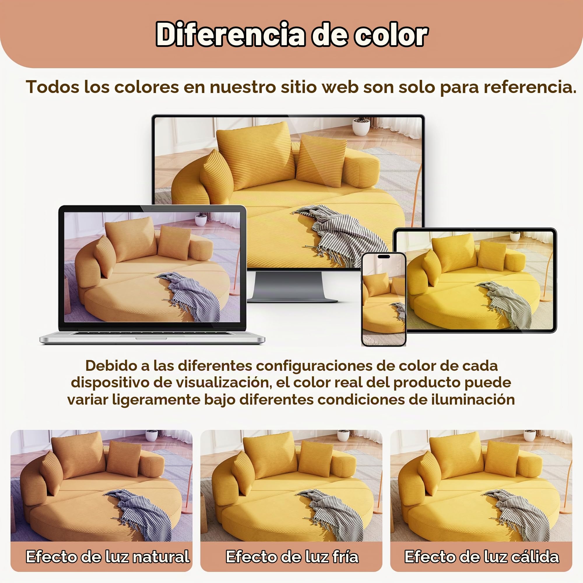 Sofá cama plegable multifuncional (Boneless Sofá) – Cama ovalada con cojines, sofá modular, funda de pana (173 x 176 cm), adecuado para apartamentos, salones, dormitorios (amarillo)