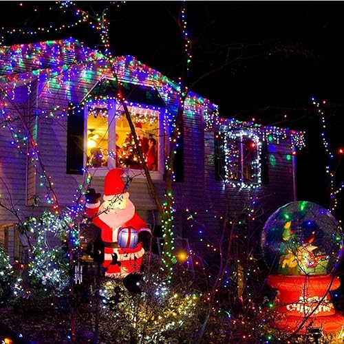 Miniatura 7 de QITONG Paquete de 4 guirnaldas de luces solares multicolor, total de 144 pies, 400 luces LED solares para exteriores, impermeables, 8 modos, alambre