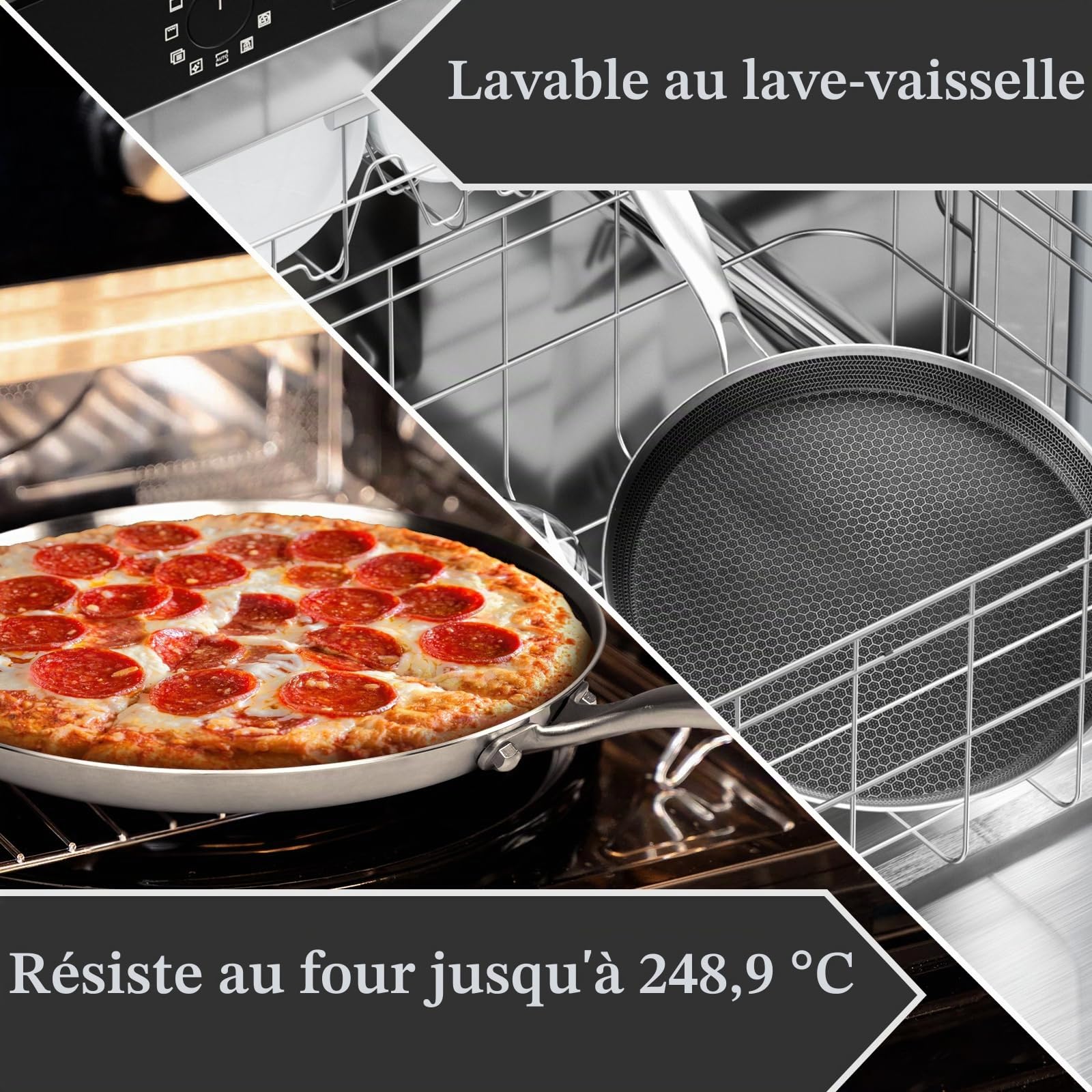 Innerwell Poêle à Crêpes en Acier Inoxydable 28 cm, Poêle à Crêpes Induction, Revêtement Antiadhésif, Poignée Longue et Ergonomique, Sans PFOA