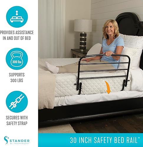 Vista 5 de Stander Barandilla de seguridad de 30 pulgadas, barandilla plegable para adultos, personas mayores y ancianos, barra de asistencia para mesita