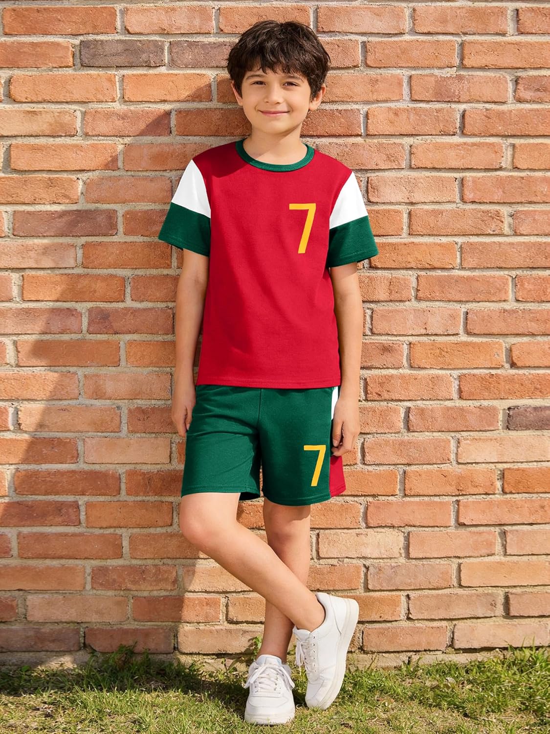 GEMLON Boys Summer Clothes Color Block Short Sleeve T-shirt Tops Patchwork Elastic Waist Shorts Set 2 Piece Kids Outfit - Image 3