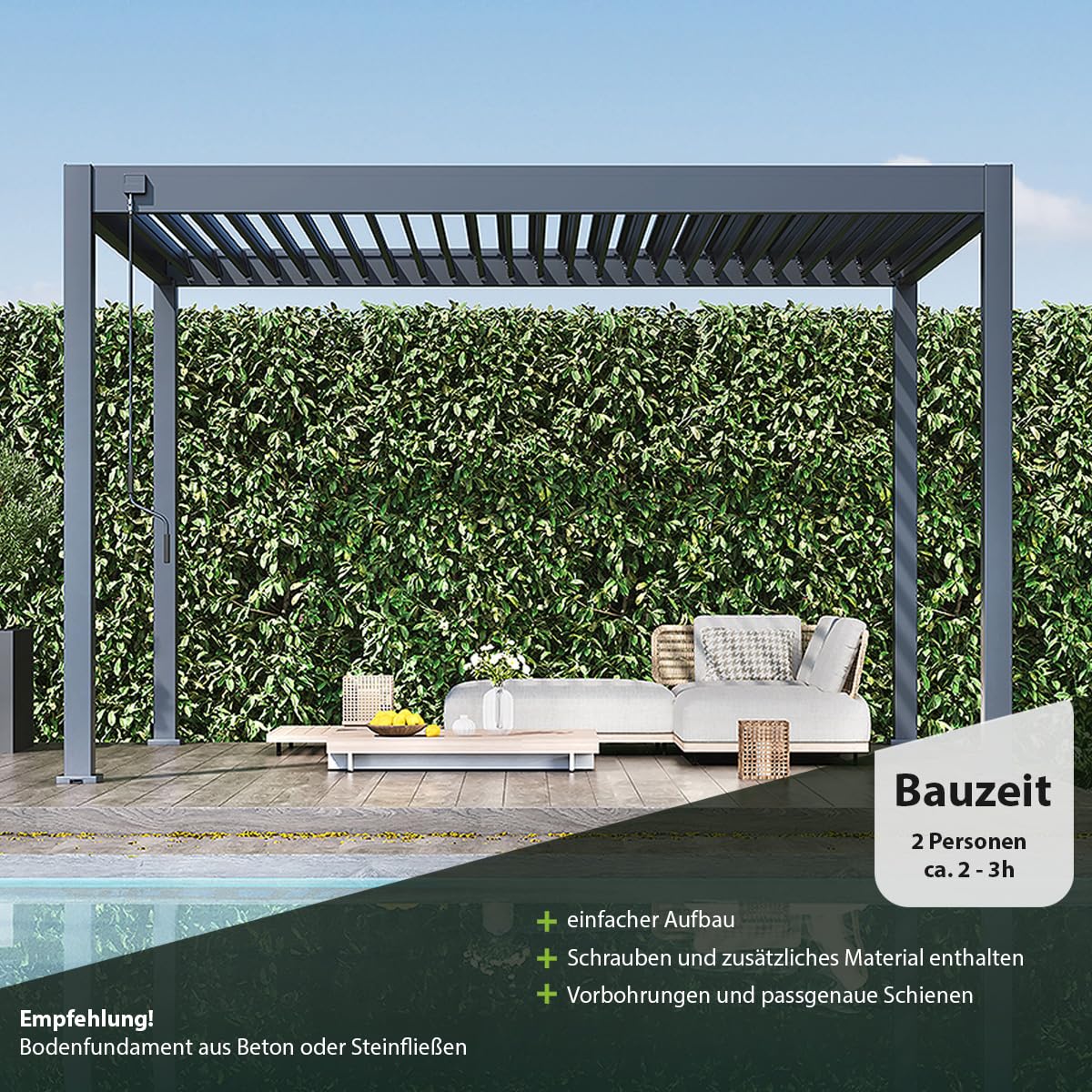 Weide Classic Pergola freistehend mit verstellbarem Lamellendach | Witterungsbeständiger Pavillon für Garten & Terrasse mit Handkurbel und integriertem Wasserablauf