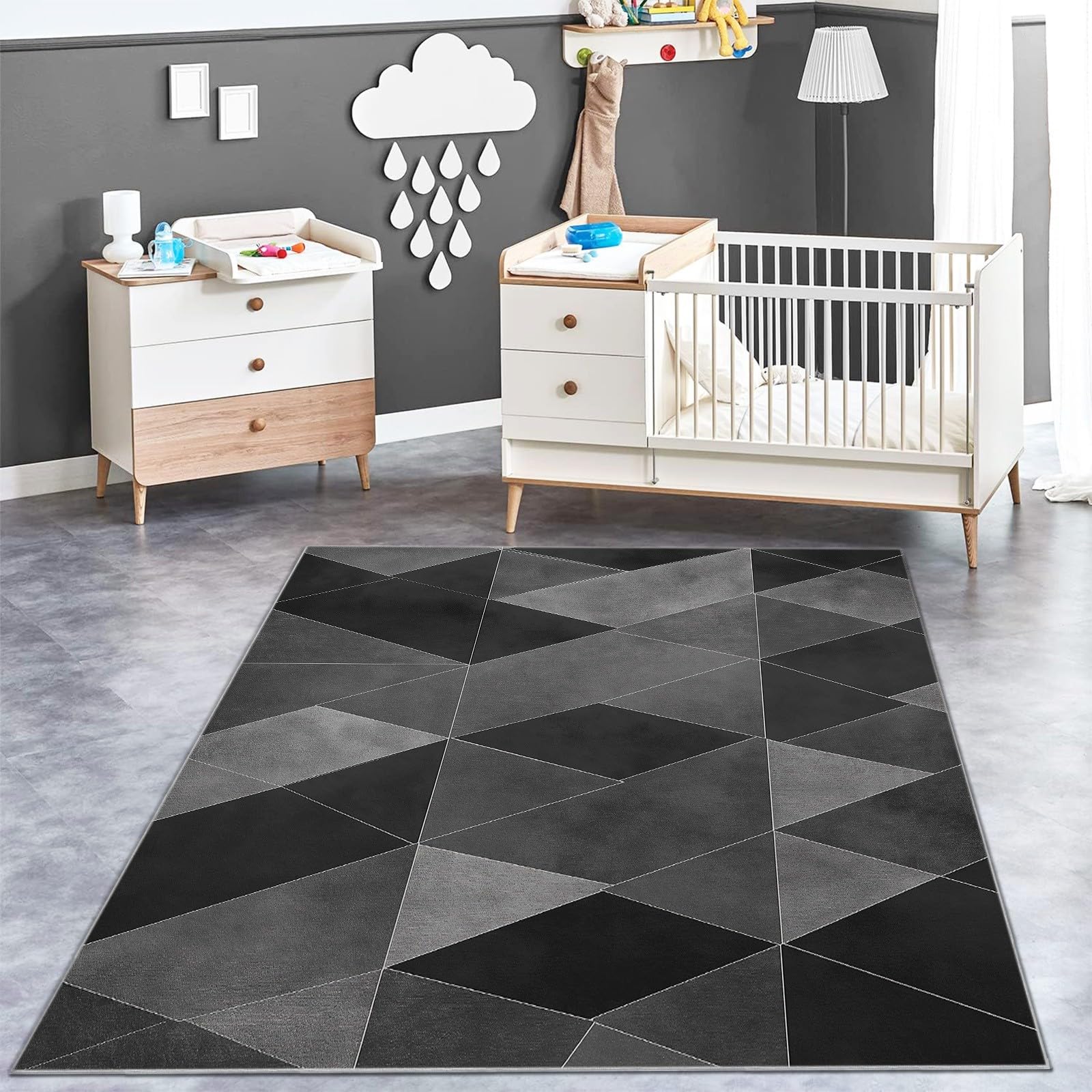 Ciemnoszara flanelowa bieżnia geometria trójkąt wzór bieżni salon Chambre Salle à Manger zmywalna bieżnia na bieżnię 120 x 170 cm anty-zgnieciona pula Court nadruk z tapisu