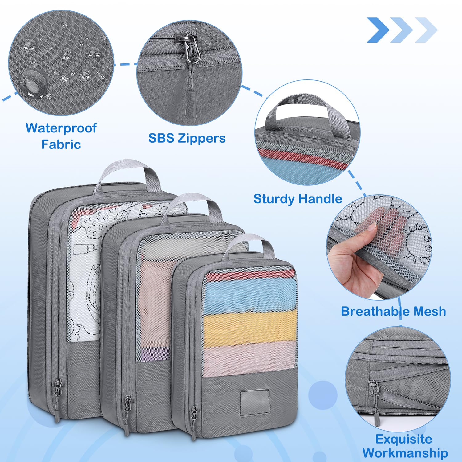 NUBILY Organizer Valigia Poliestere Organizer Viaggio Salvaspazio Organizer per Valigie Organizer Valigia Compressione Packing Cubes Set di 6 Cubi da Viaggio Organizer Valigie Viaggio Grigio