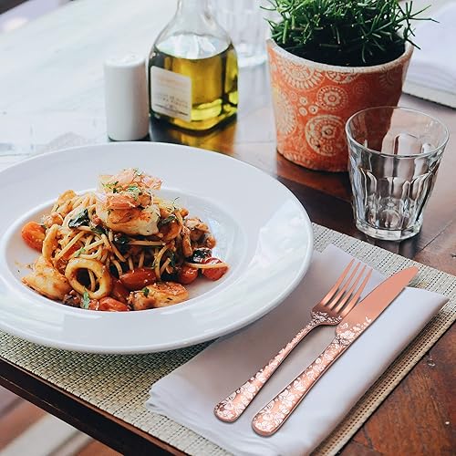 Miniatura 4 de Stapava Juego de cubiertos de oro rosa de 77 piezas para 12, más cuchillo de carne y juego de servir, juego de cubiertos de acero inoxidable,