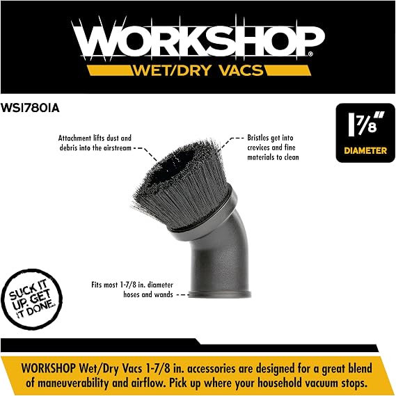 WORKSHOP Wet/Dry Vacs WS17801A 1-7/8-in. Dusting Brush Vacuum Attachment | Bristles Dust the Area as it Cleans, For WORKSHOP Shop Vacuum Cleaners, Fits 1-7/8-inch Extension Wands and Hoses