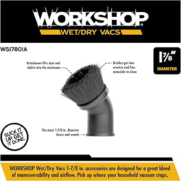 WORKSHOP Wet/Dry Vacs WS17801A 1-7/8-in. Dusting Brush Vacuum Attachment | Bristles Dust the Area as it Cleans, For WORKSHOP Shop Vacuum Cleaners, Fits 1-7/8-inch Extension Wands and Hoses