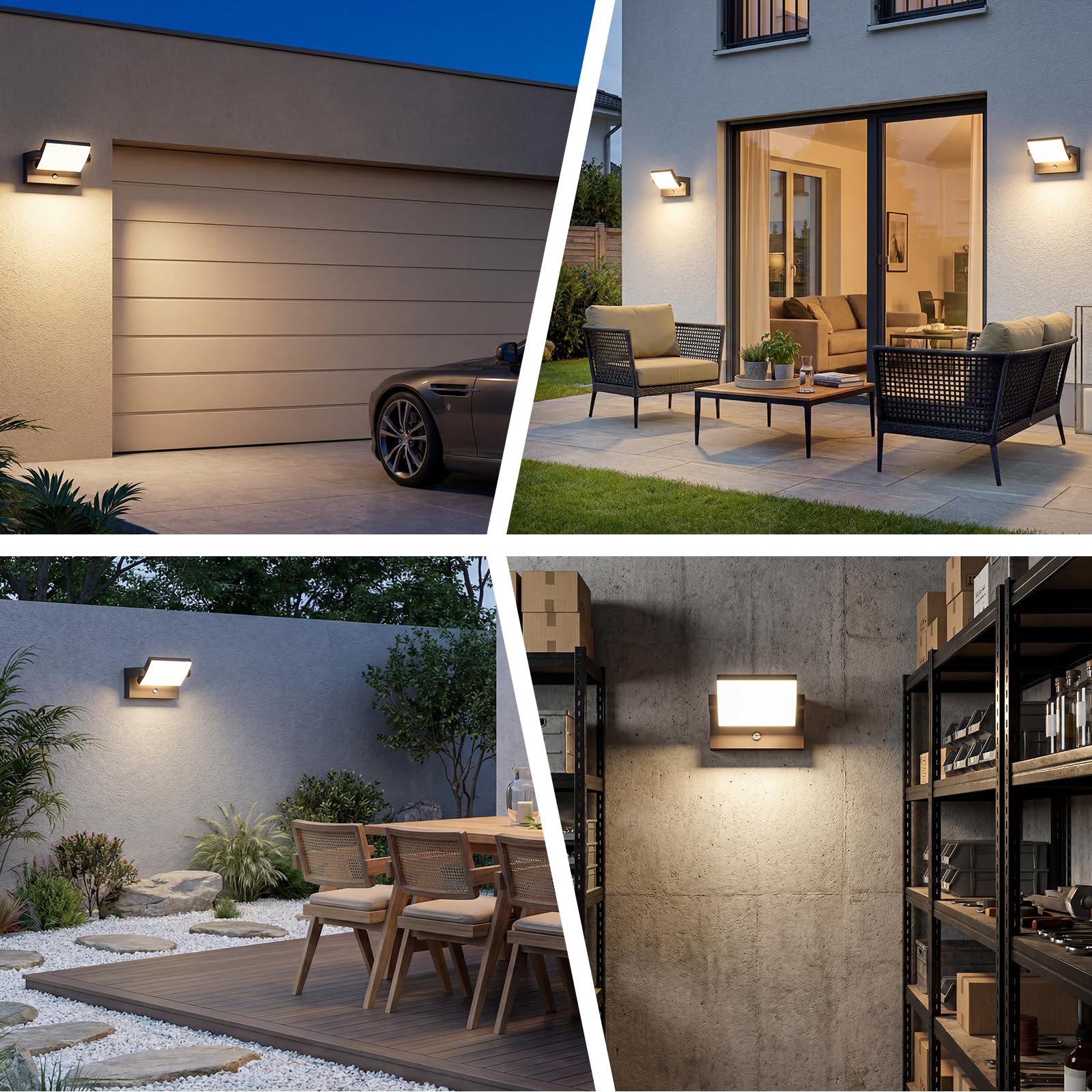 40W Aplique de Pared Exterior con Sensor de Movimiento,4000LM 3000K Blanco Cálido, Negra Aplique Pared Interior Rotación 350°,Impermeable IP65