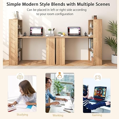 Miniatura 24 de Escritorio para computadora con estantería, escritorio moderno de 48 pulgadas con estantes de almacenamiento y soporte para CPU, estación de trabajo