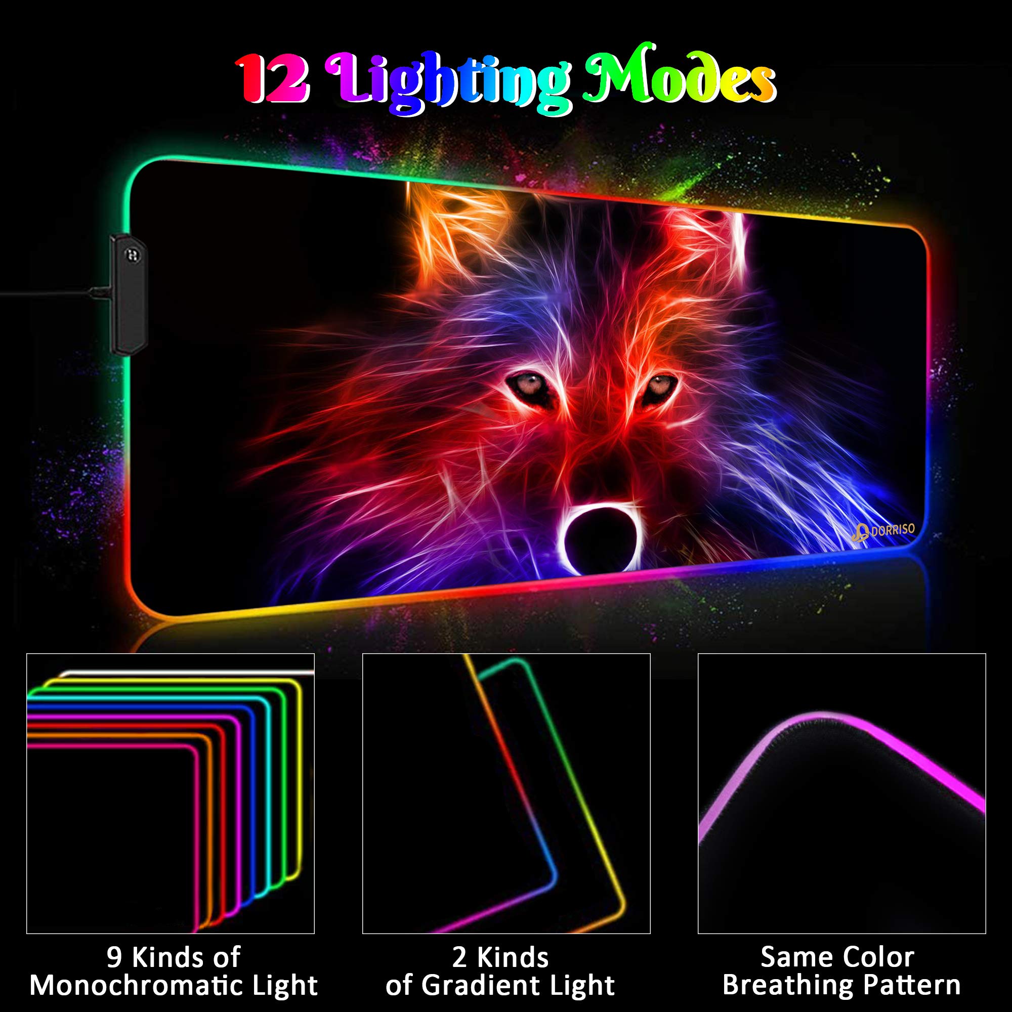 RGB DużA PodkłAdka Pod Mysz Do Gier 900x400x4 Mm Xxl 12 TrybóW śWiecenia Rgb Led Rozszerzone PodkłAdki Pod Mysz AntypośLizgowa Gumowa Podstawa Klawiatura PodkłAdki Pod Mysz Do Komputera Laptop Pc Biurko PodkłAdka Pod Mysz Do Gier Ognisty Wilk