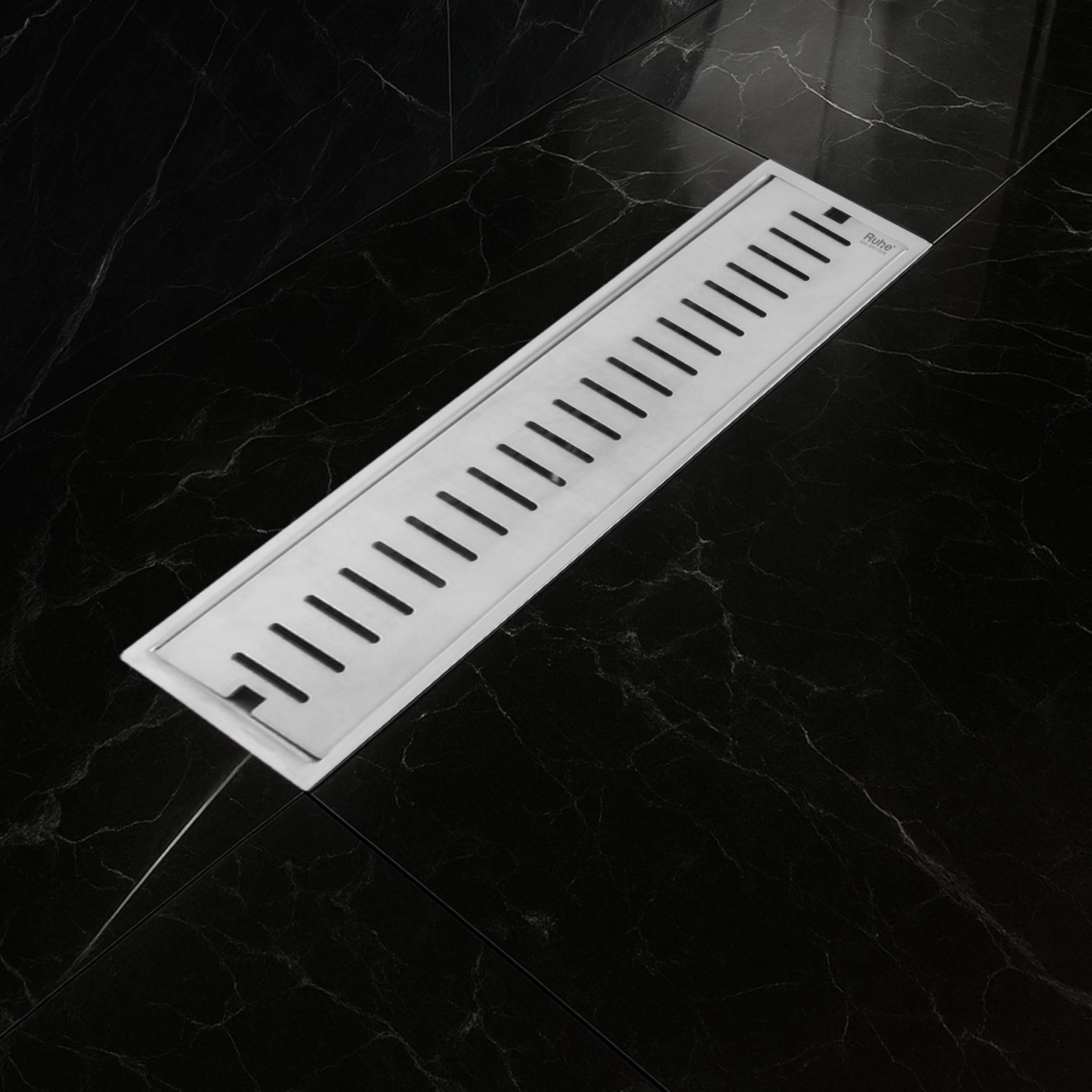 Ruhe Vertical 12 x 5 Inches Floor Drainer | 304 Stainless Steel Vertical Shower Water Drain Channel/Waste Water Floor Drain | with Stainless Steel Trap and Side Hole | with Collar