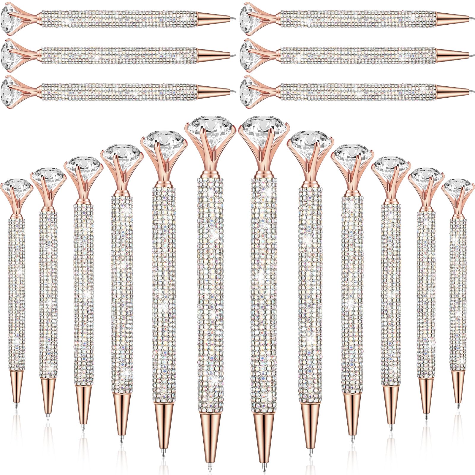 Honoson 50 Pcs Big Diamond Pens Bulk Bling Rhinestone Pens with Crystal Christmas Glitter Retractable Black Ink Ballpoint Pens for Bridal Shower Gifts