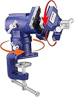 WORKPRO Dual Jaws 2.5" & 1.5" Swivel Bench Vise - 360° Clamp-On Portable Vise for Woodworking, Metalworking, DIY & Golf Regripping