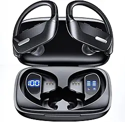 Fone de Ouvido Bluetooth, Fones de Ouvido Sem Fio Bluetooth 100H Play, Fones de Ouvido Traseiros à Prova d'água, com Microfone, Display LED, para Exercícios de Corrida Esportiva