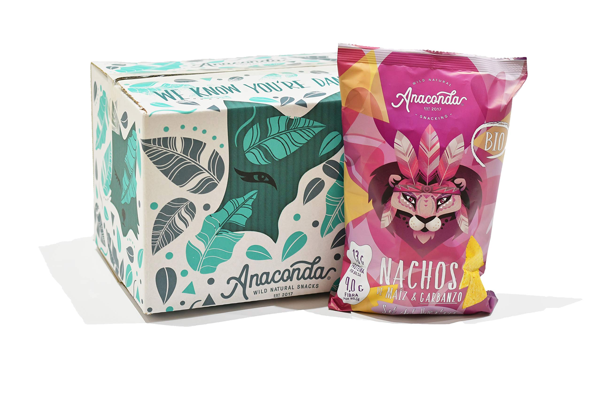 Anaconda Foods - Pack de 5 bolsas de Nachos de Maíz y Garbanzos Bio Orgánico de Grano Entero con Sal del Himalaya - Plant Based - Formato: 5 Bolsas x 125g