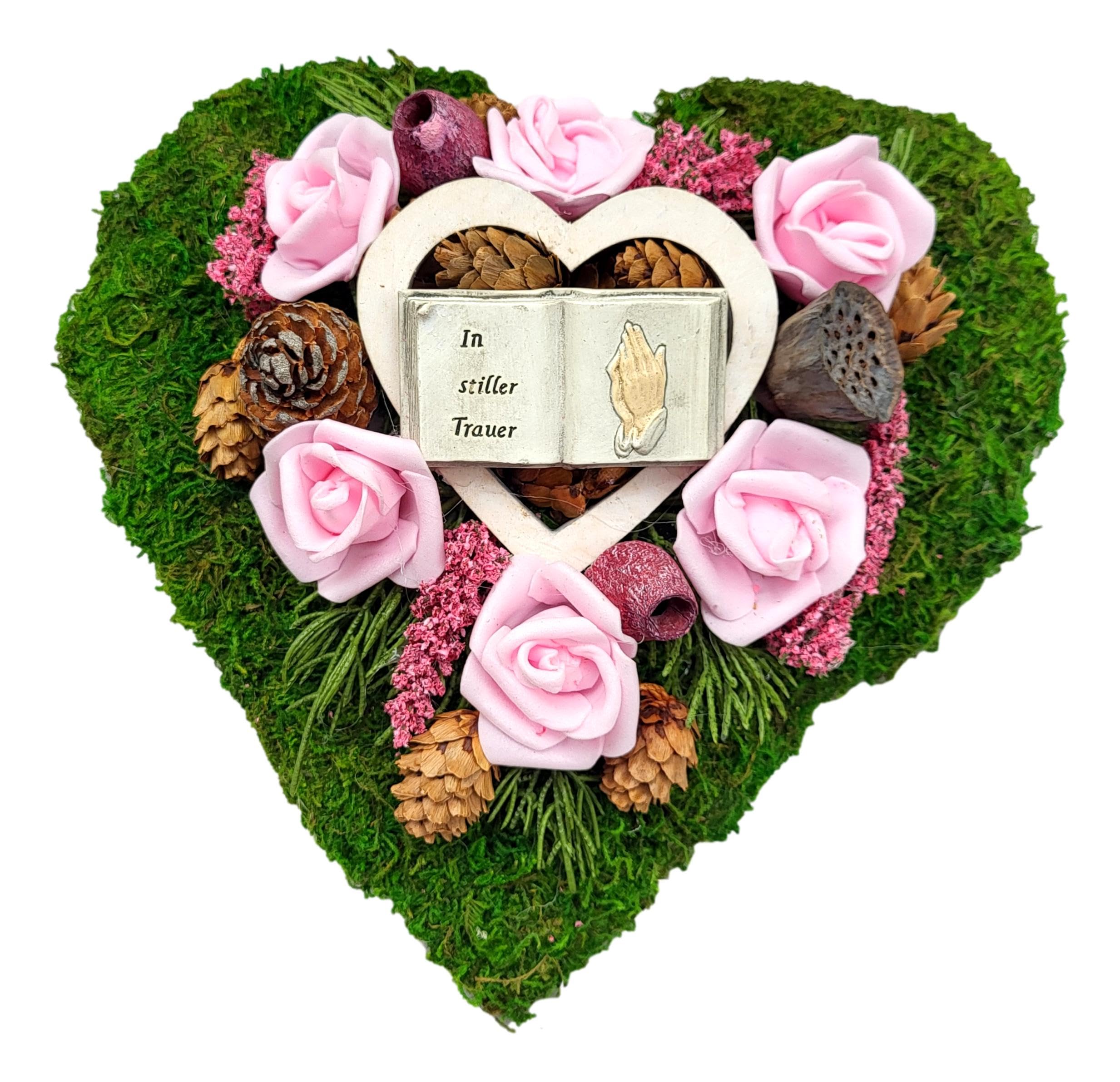 Grabgesteck künstlich Grabschmuck Grabgesteck Allerheiligen haltbar rosa Herz klein