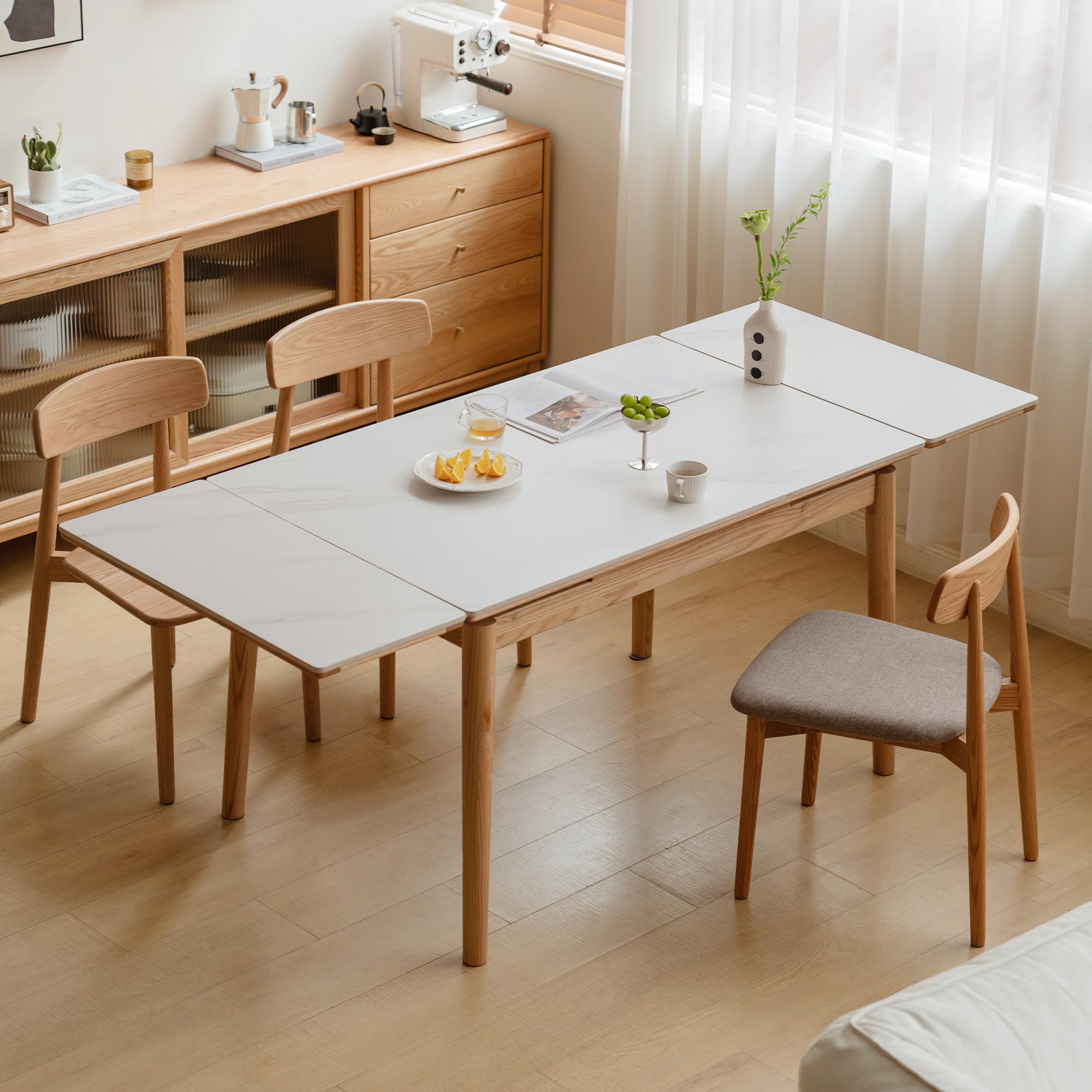 YESWOOD Table à Manger Extensible pour 2 à 6 Personnes, Chêne Massif