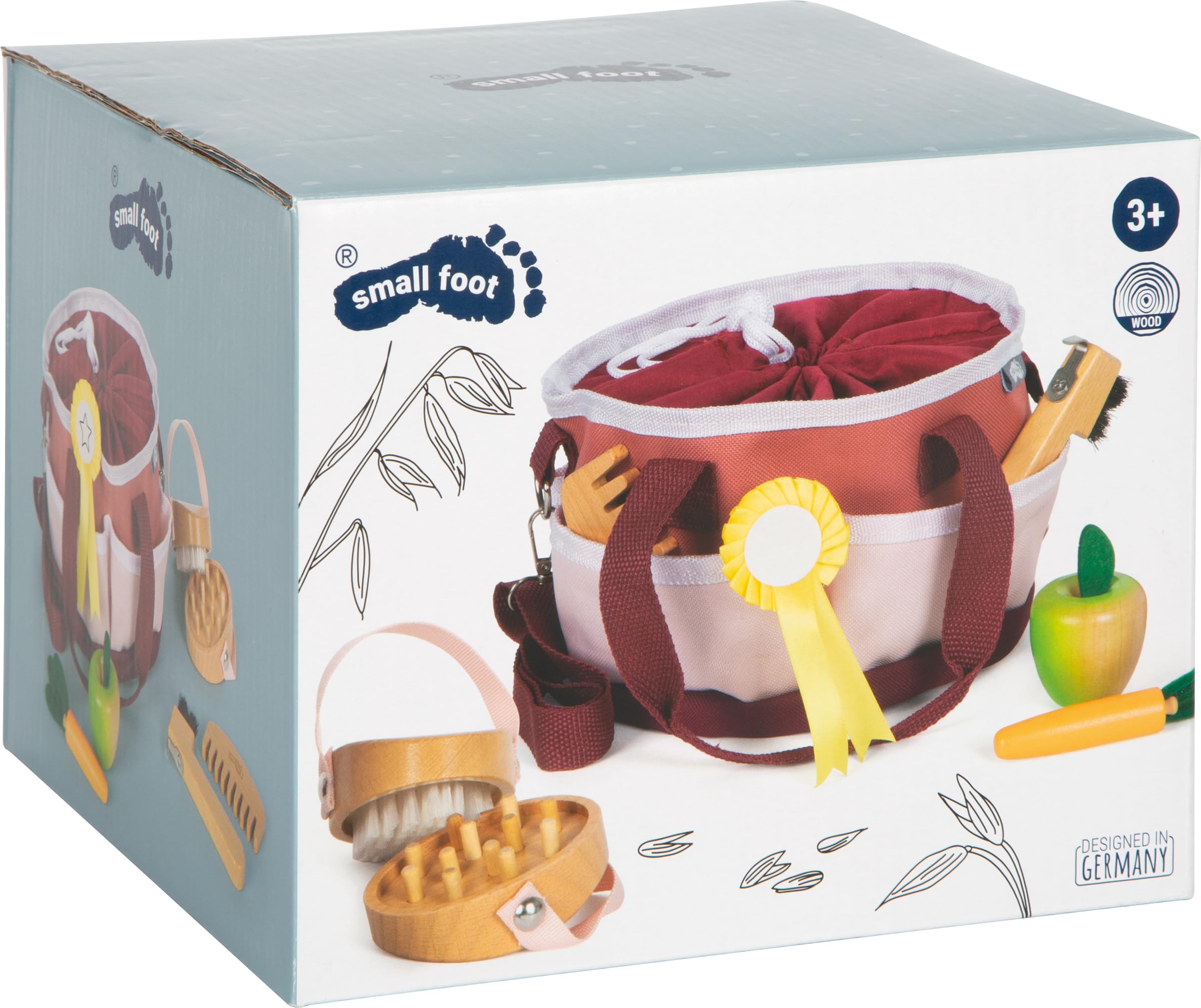 small foot Set Aseo para Caballo con Bolsa roja Acc. Madera Aptos niños, Acc. Jugar con Caballos, +3 años, 12705