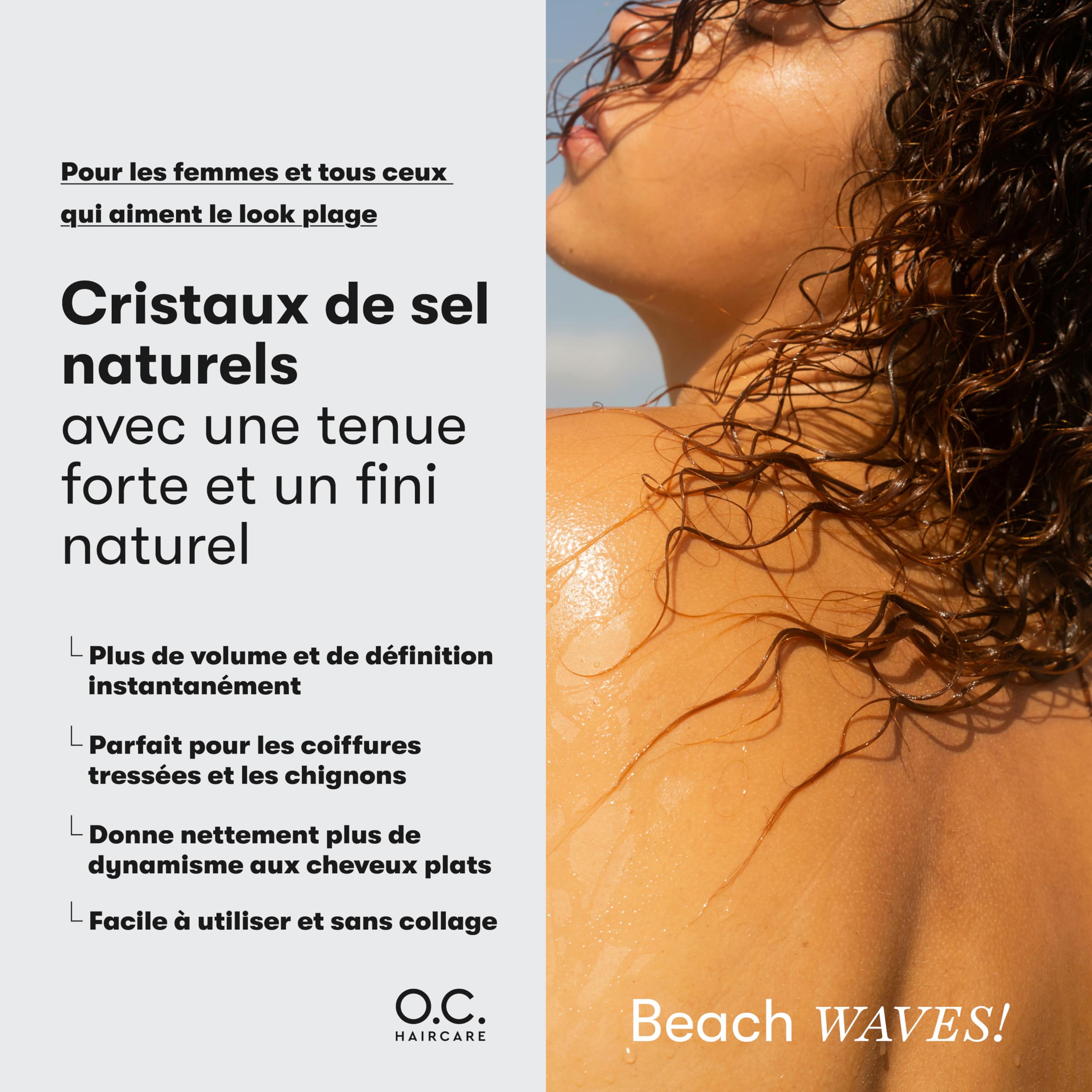 O.C. Haircare Sea Salt Spray - 200 ml - Spray au sel de mer pour cheveux - Booster de volume pour une sensation de cheveux plus complète avec une forte tenue - 100% végétalien et fabriqué en