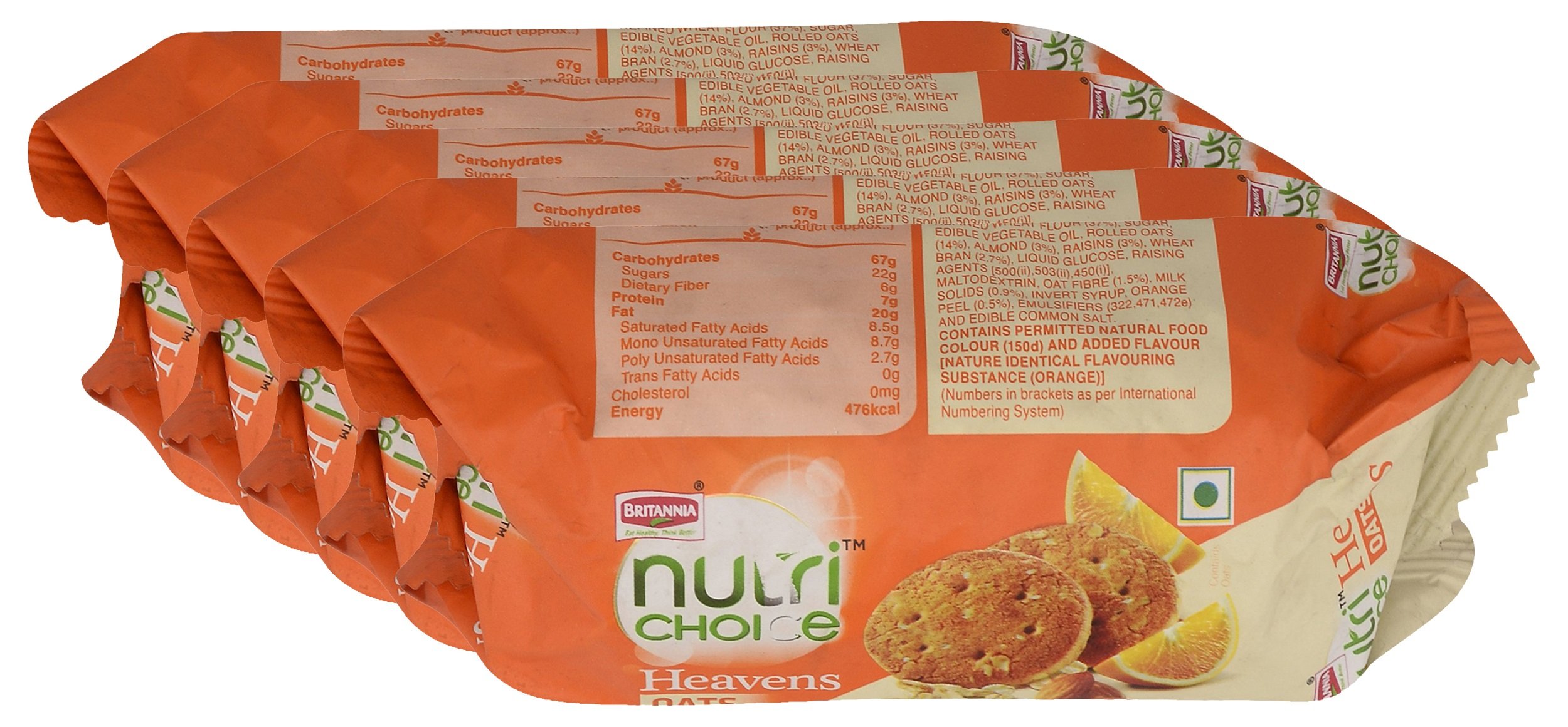 Britannia Nutri Choice Cookies - Heavens Oats Orange, 75g (Pack of 5) Promo Pack