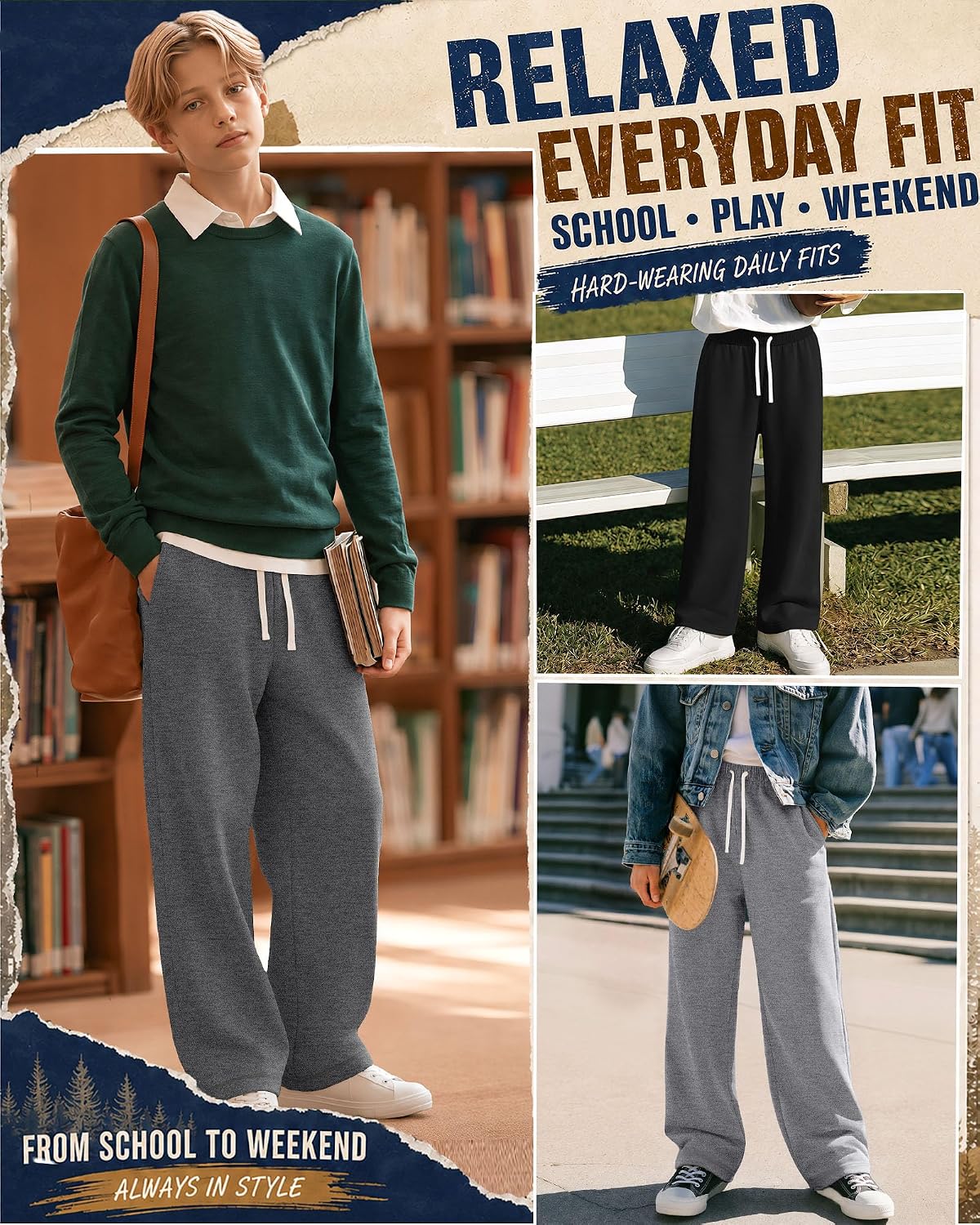 3 Pack Boys Sweatpants Kids Comfy Open Bottom Pants