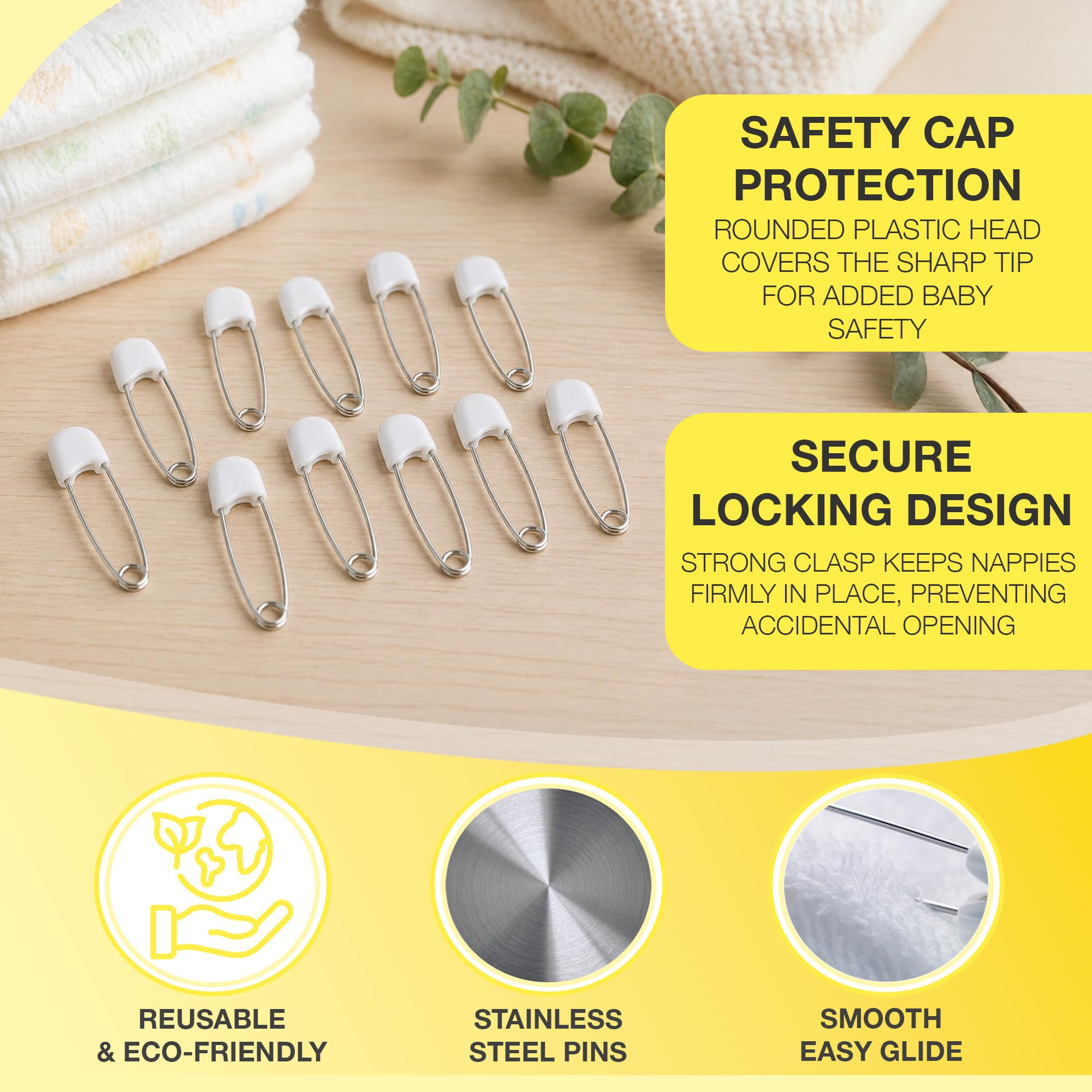 Lot de 24 épingles à nourrice en plastique pour couches de bébé, 5,6 cm, attaches de tête durables avec fermetures à verrouillage de sécurité, idéales pour les couches en éponge, les couches plates et