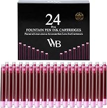 Wordsworth & Black Lot De 24 Recharges D'encre Pour Stylo Plume – 24 Cartouches D'encre Rose, Taille Standard Internationale, Longueur Appr 1,5", Diamètre De Base Appr 0,24" – Jetables Et Génériques