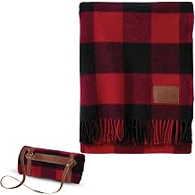 Pendleton Motor Robe Wool, Camping Blanket with Leather Carrier, Western Plaid for Outdoor Adventures and Cozy Home Comfort - Rob Roy