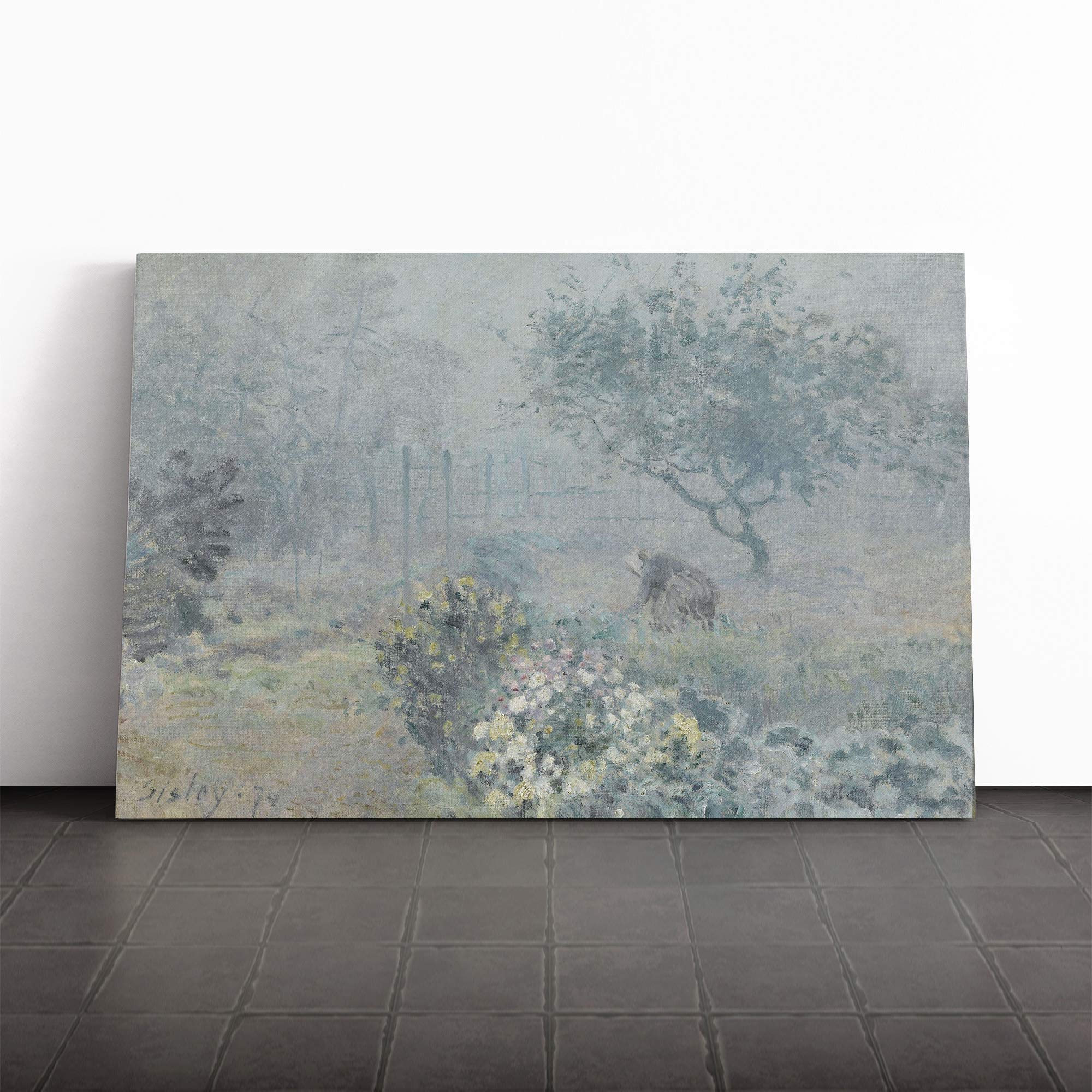Alfred Sisley Fog Voisins Canvas Print | Gallery Wrapped 30mm Frame Wall Art | 24x16 inches | Ready to Hang | Modern Picture | Living Room Bedroom Lounge Office