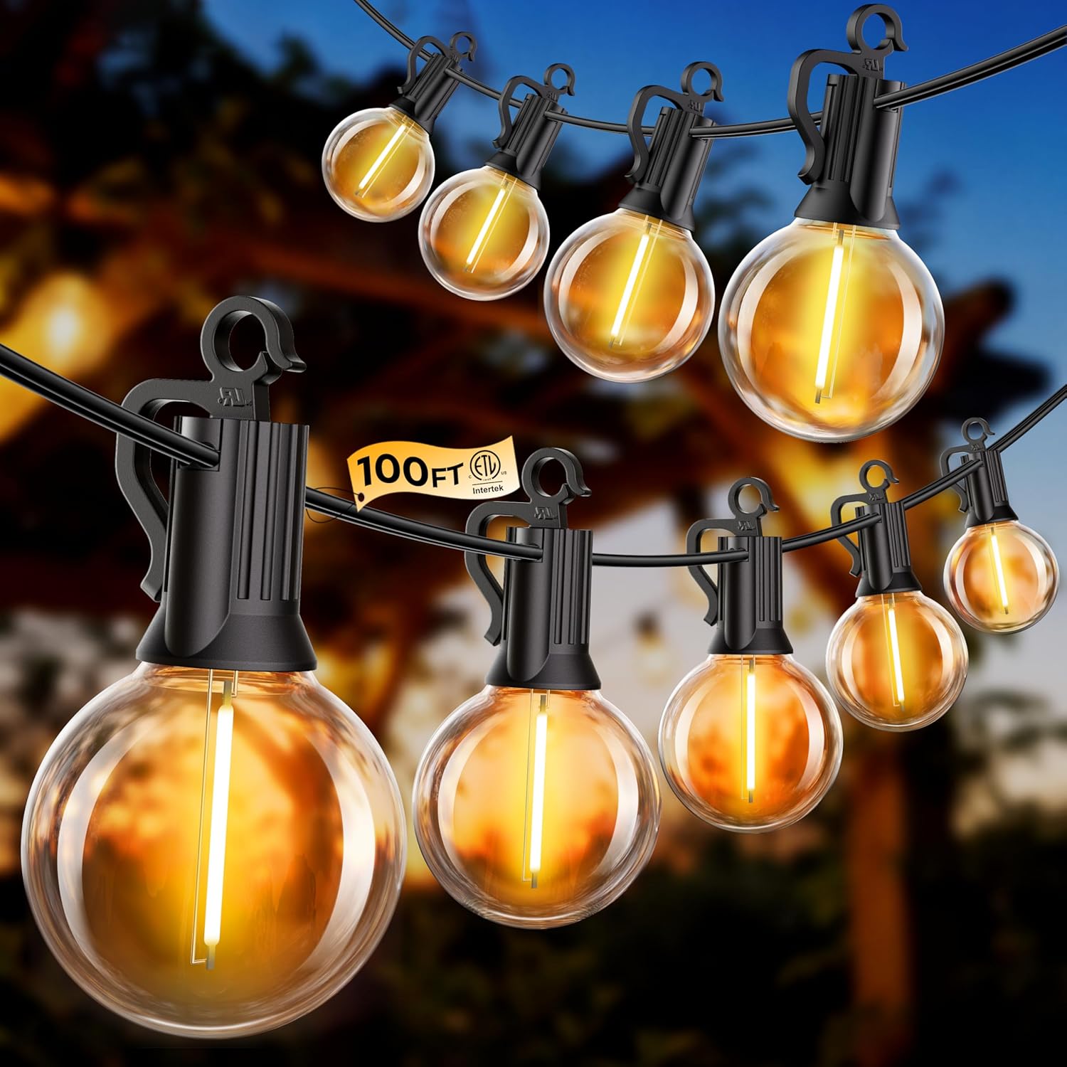 Tira de luces LED para exteriores 100 pies 50 bombillos G40